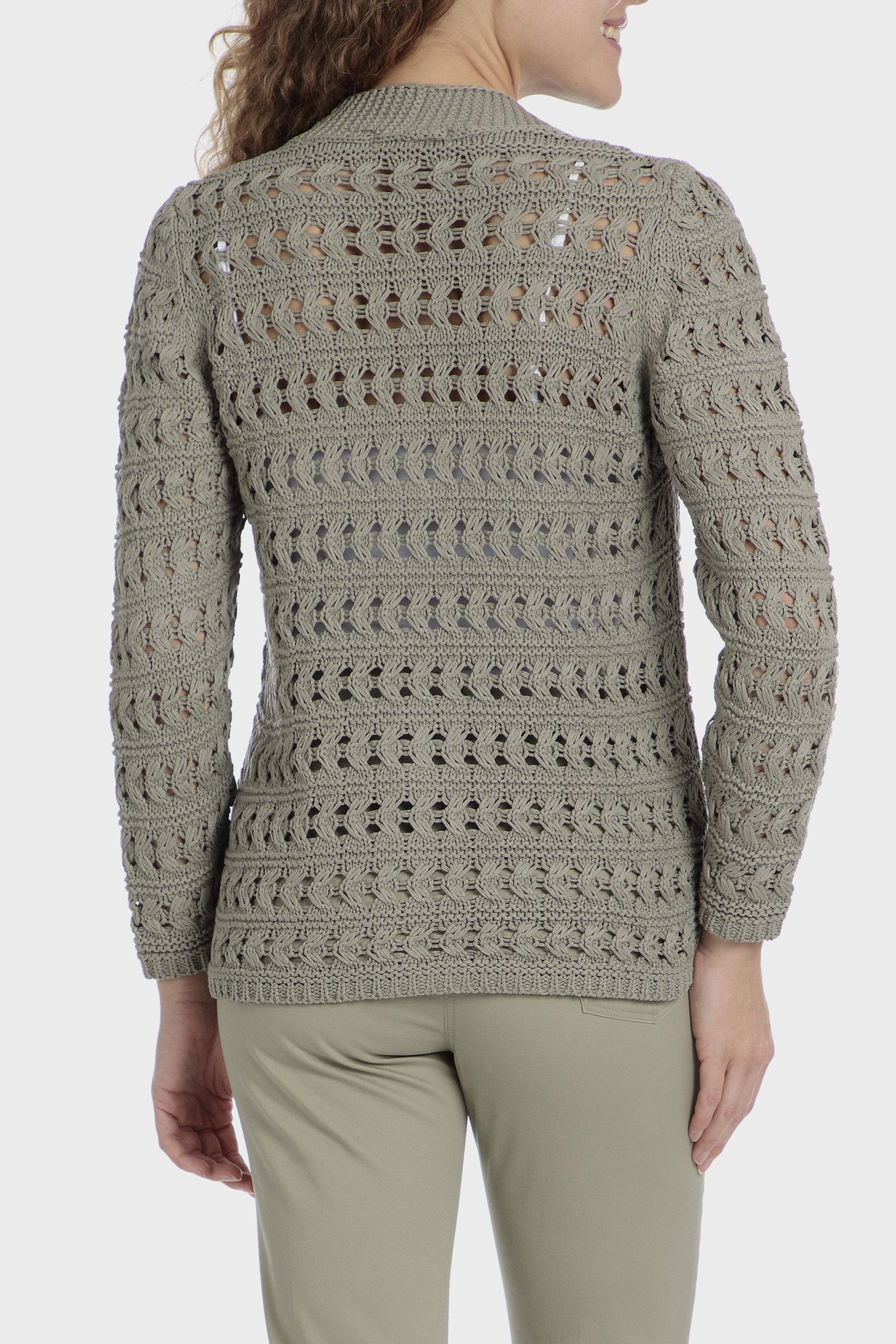 Khaki Textured Crochet Cardigan, , large image number 1