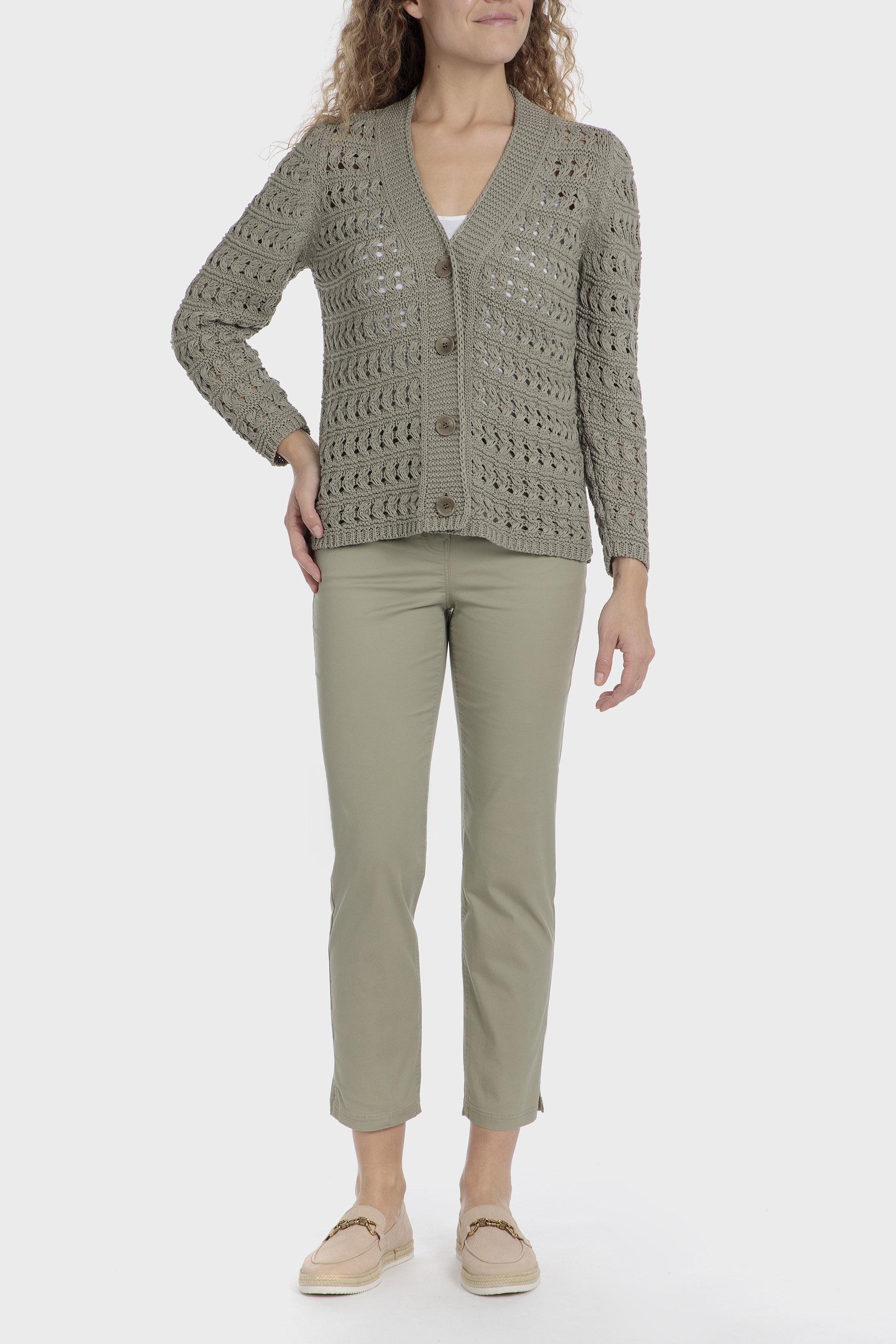 Khaki Textured Crochet Cardigan, , large image number 2