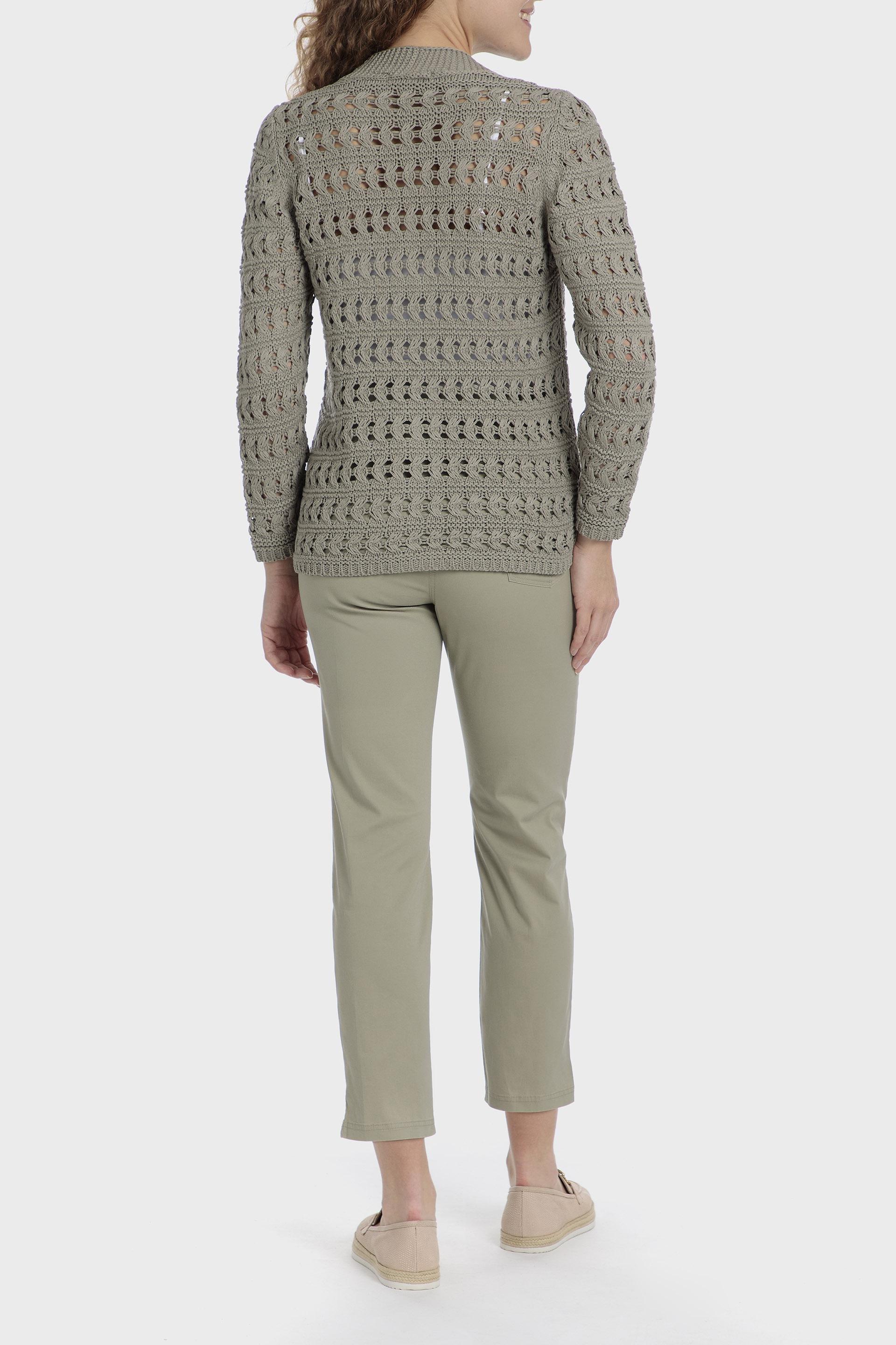 Khaki Textured Crochet Cardigan, , large image number 3