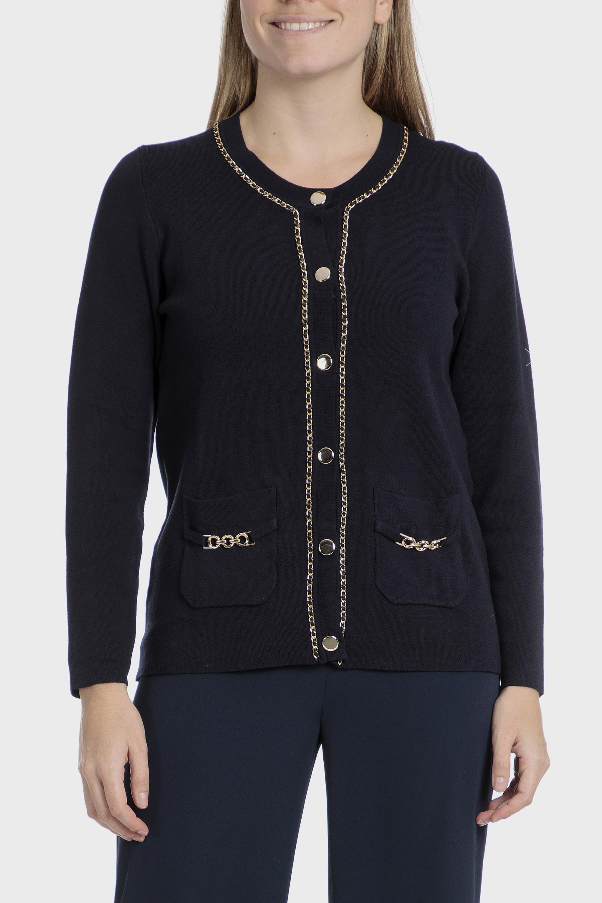 Navy Chain Detail Cardigan, 3701_104, medium