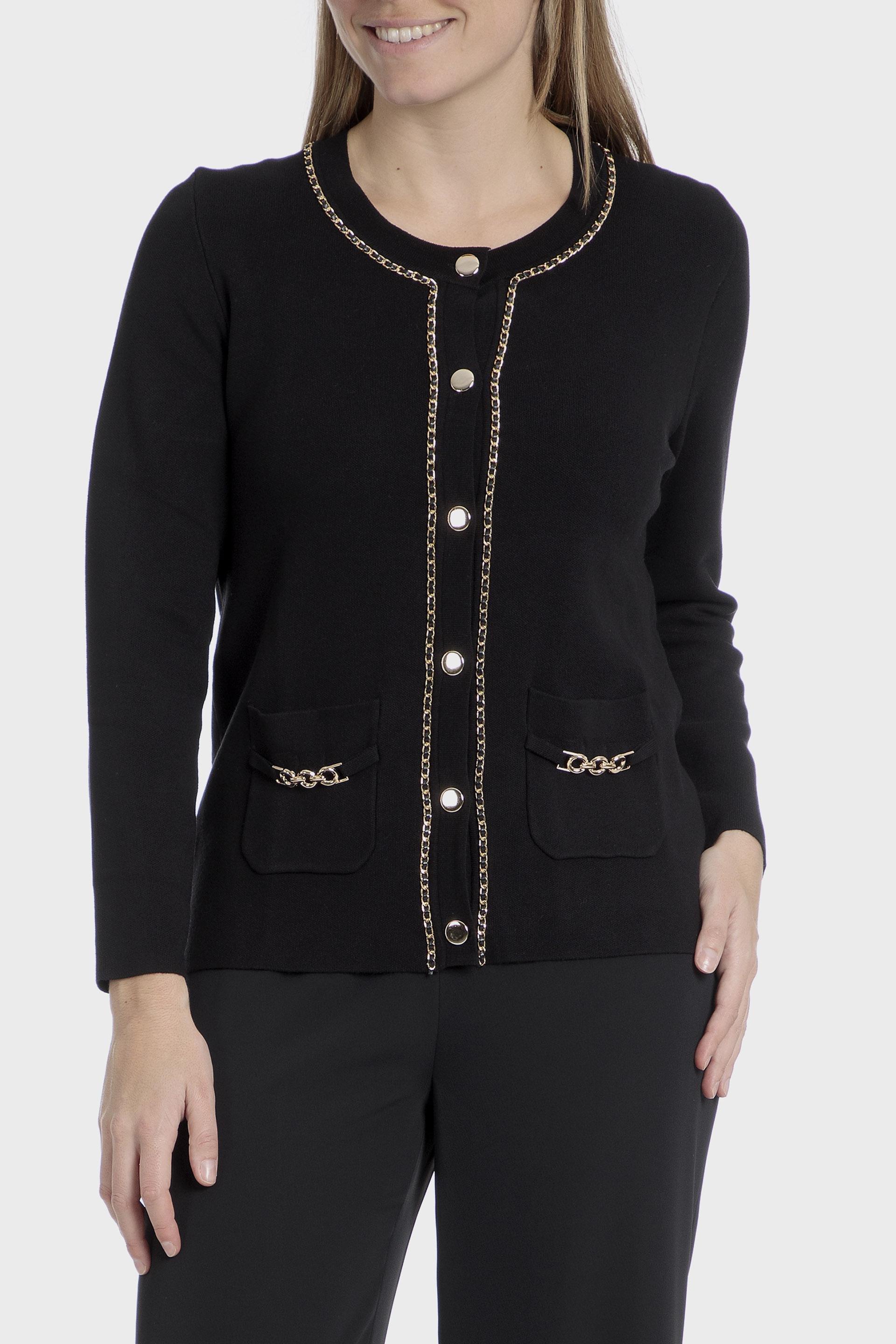 Black Knitted Chain Cardigan, , medium