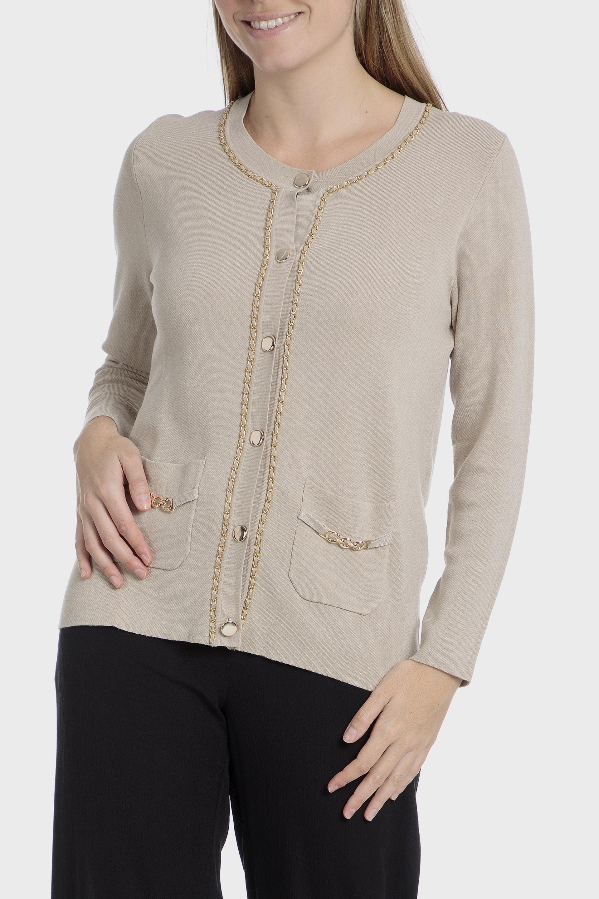 Beige Knitted Cardigan, , medium