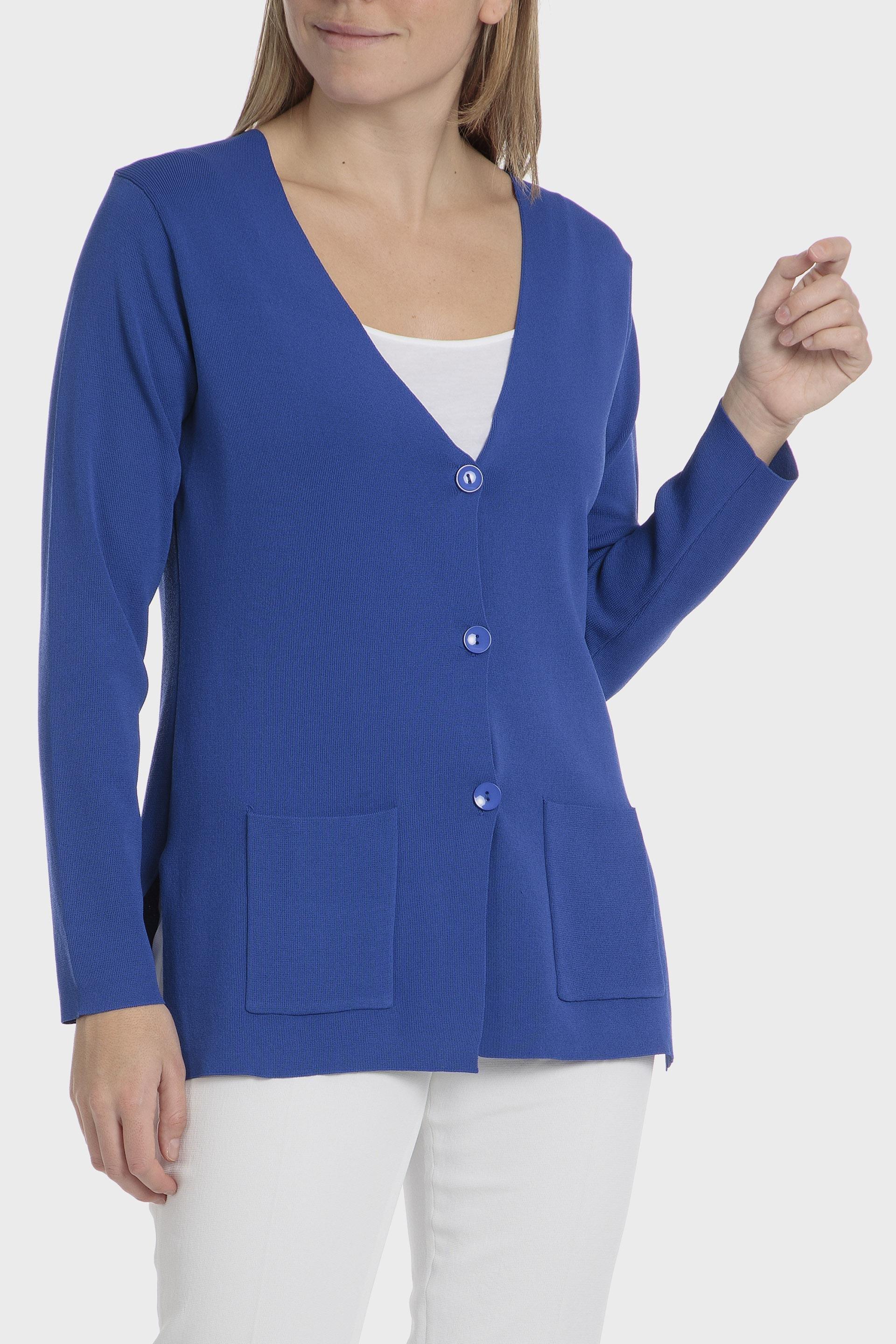 Blue Knitted V-Neck Cardigan, 3701_361, large image number 0