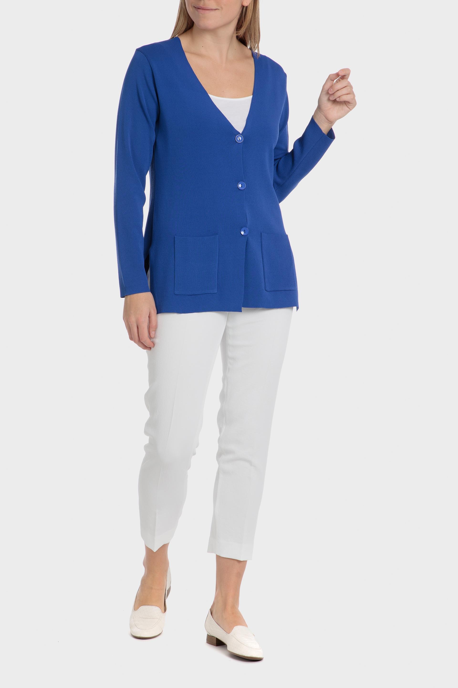 Blue Knitted V-Neck Cardigan, 3701_361, large image number 2