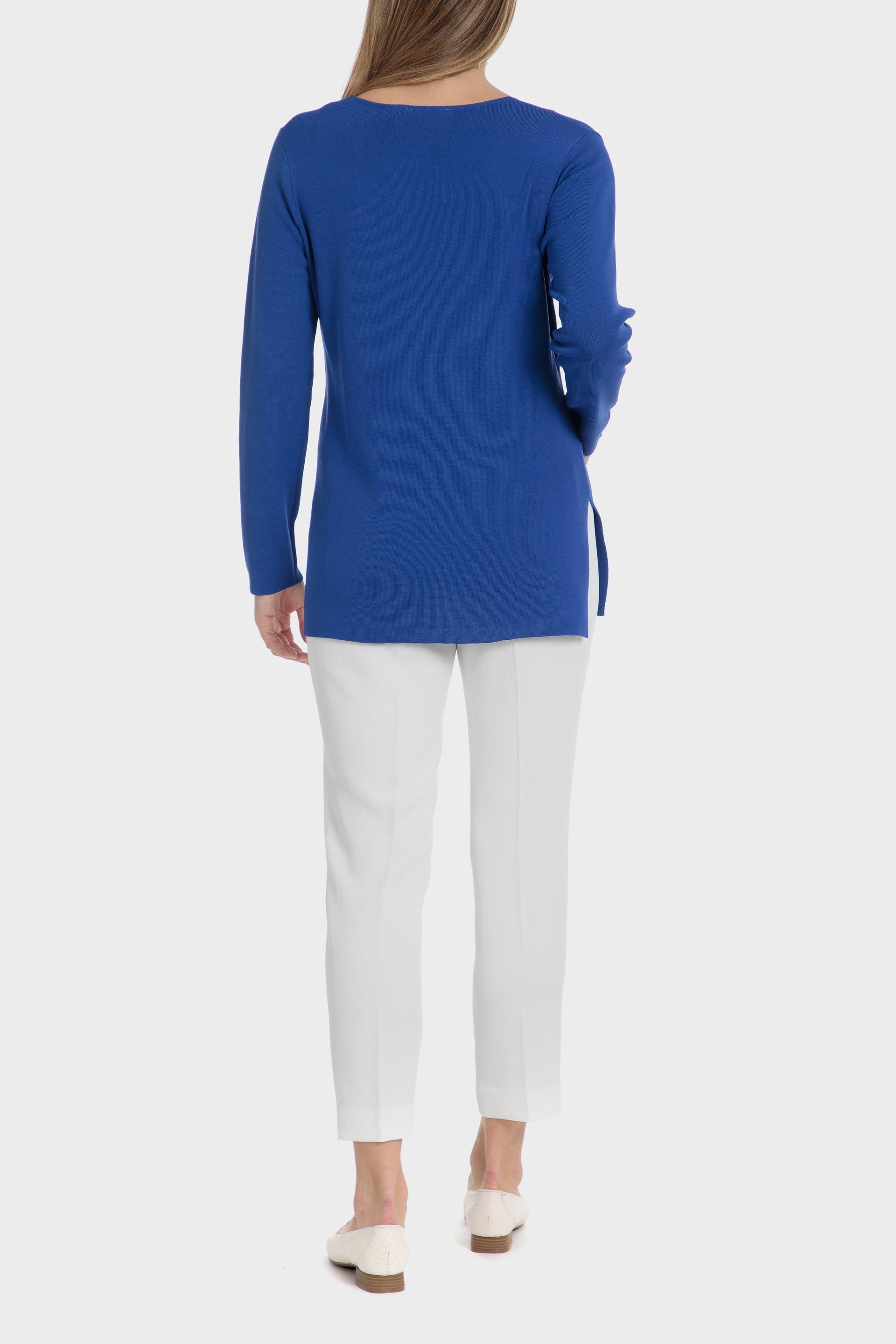 Blue Knitted V-Neck Cardigan, 3701_361, large image number 3