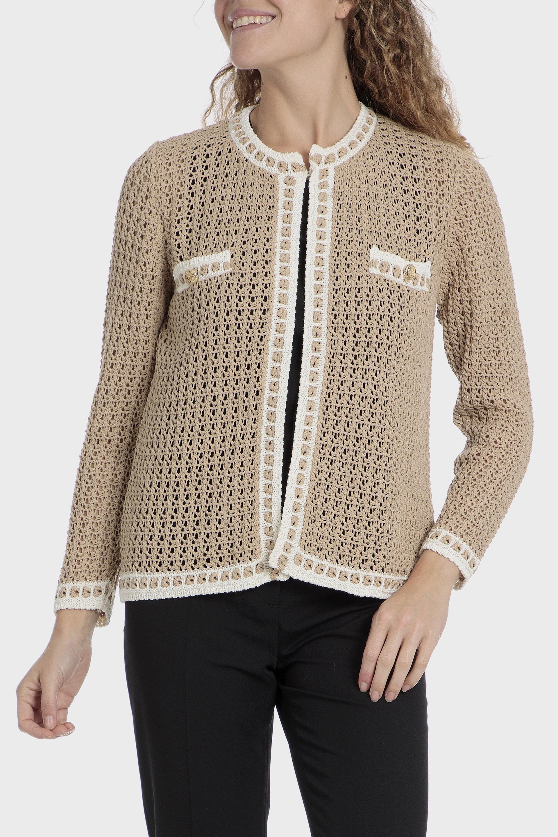 Beige Crochet Openwork Jacket, , medium