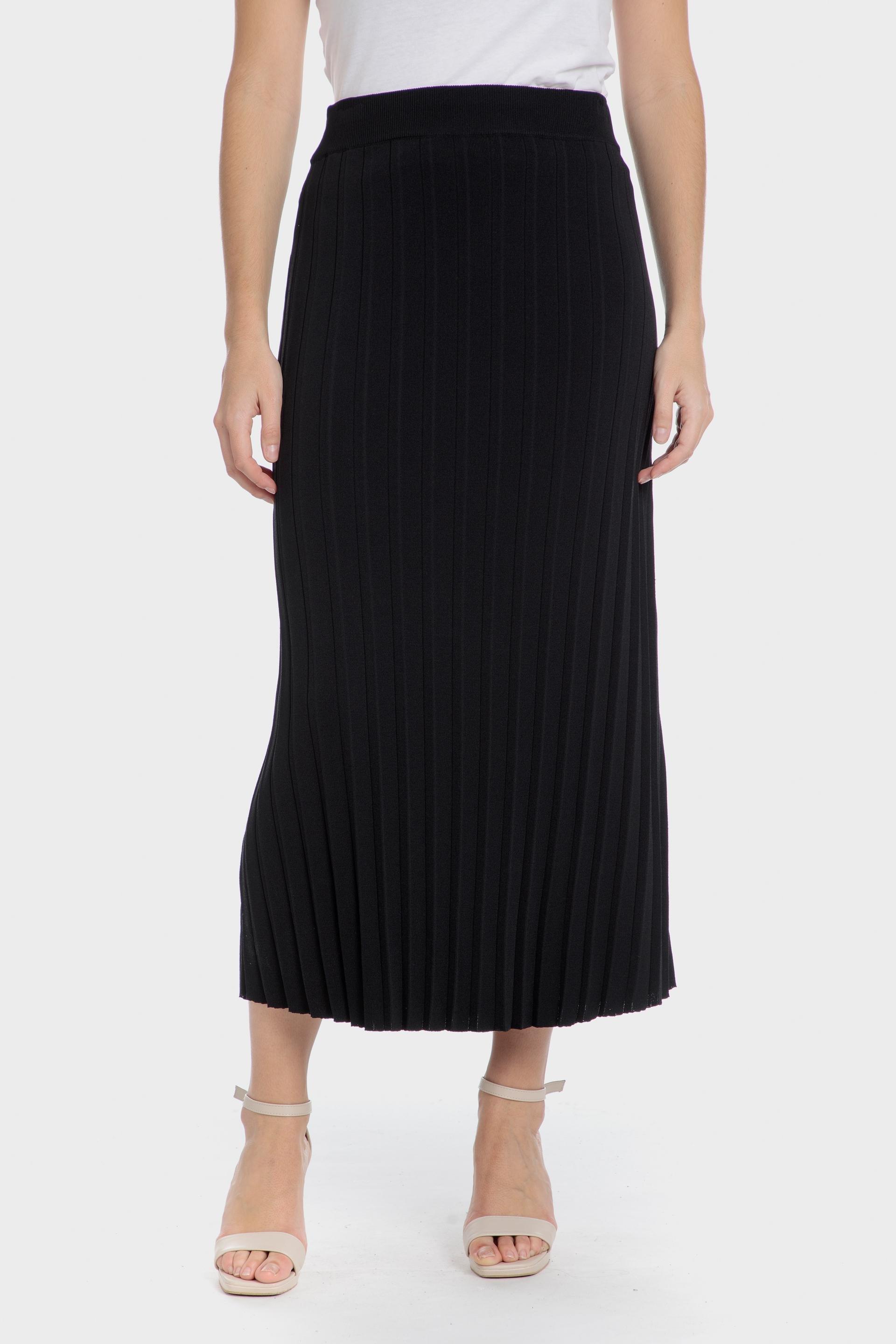 Black Plain Pleated Midi Skirt, , medium