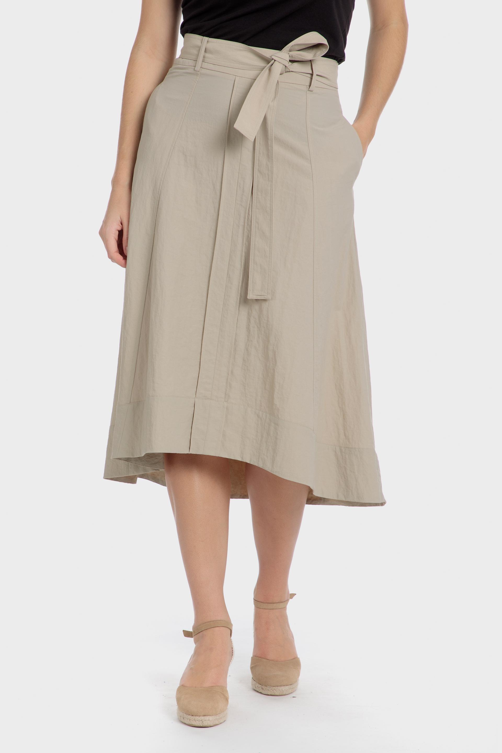 تنورة سادة متوسطة الطول بتصميم ملفوف، بيج, Beige Natual, medium