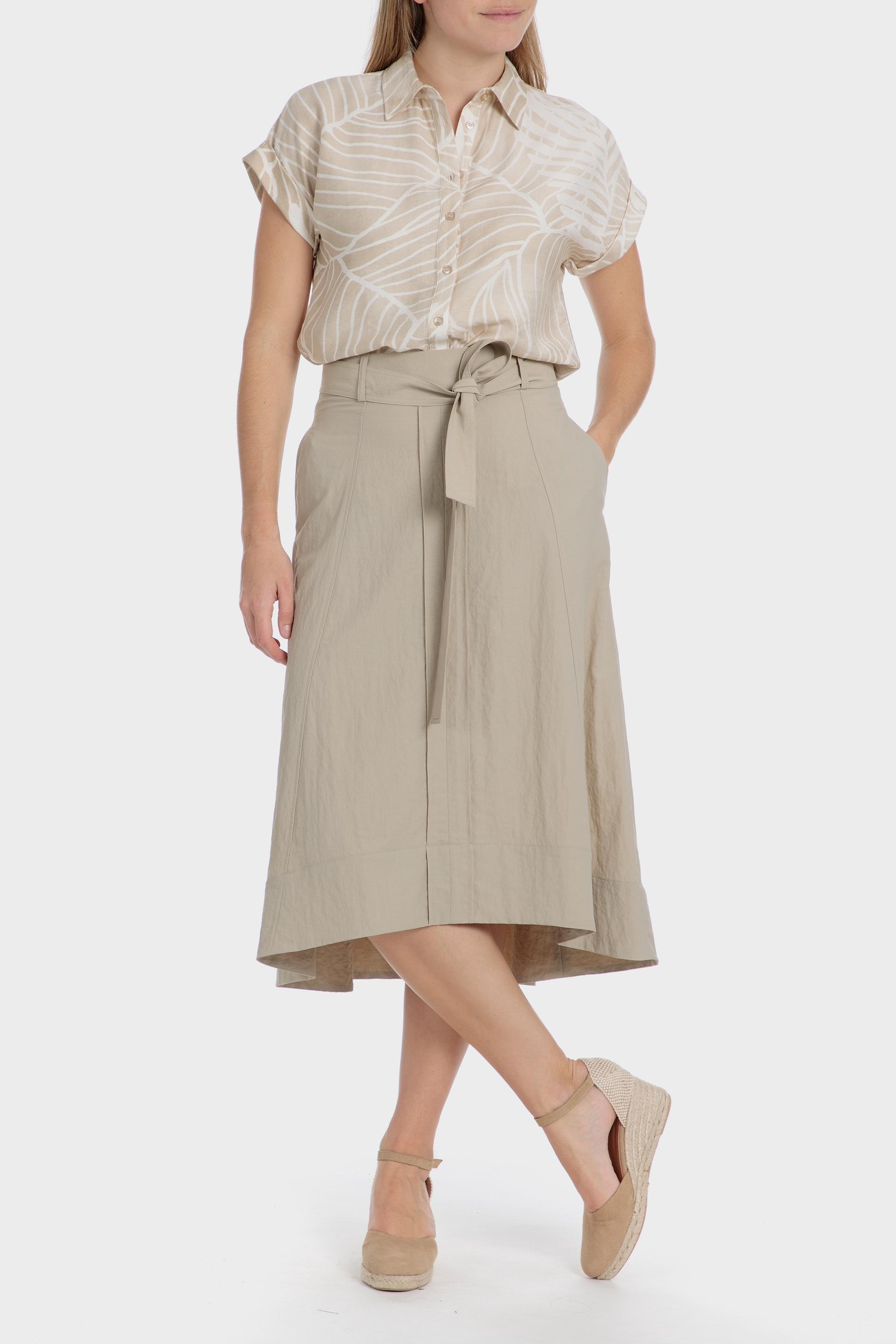 Beige Linen Belted Skirt, 3701_189, large image number 3