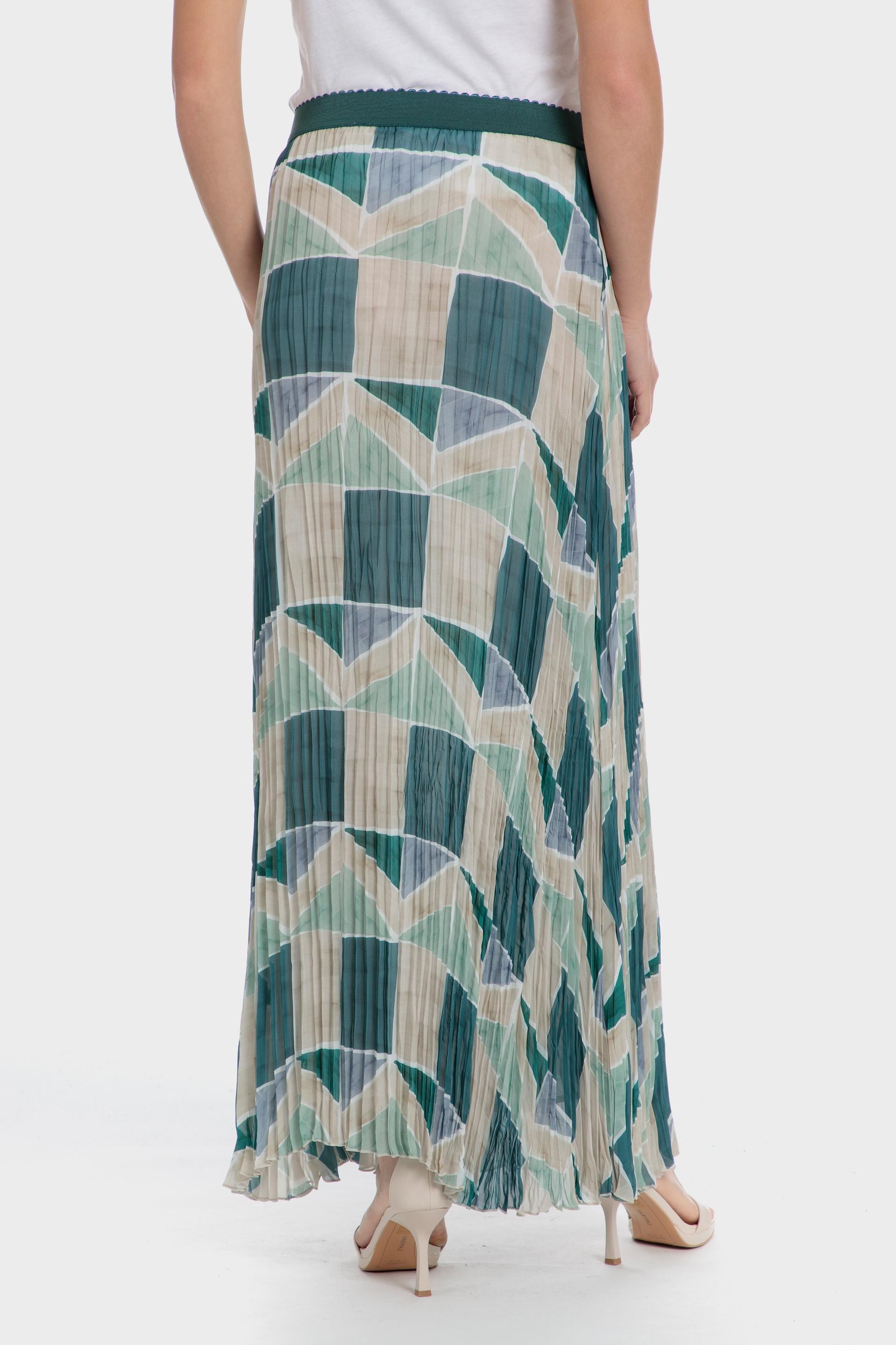 تنورة متوسطة الطول بكسرات وطبعة، أخضر, Beige, medium