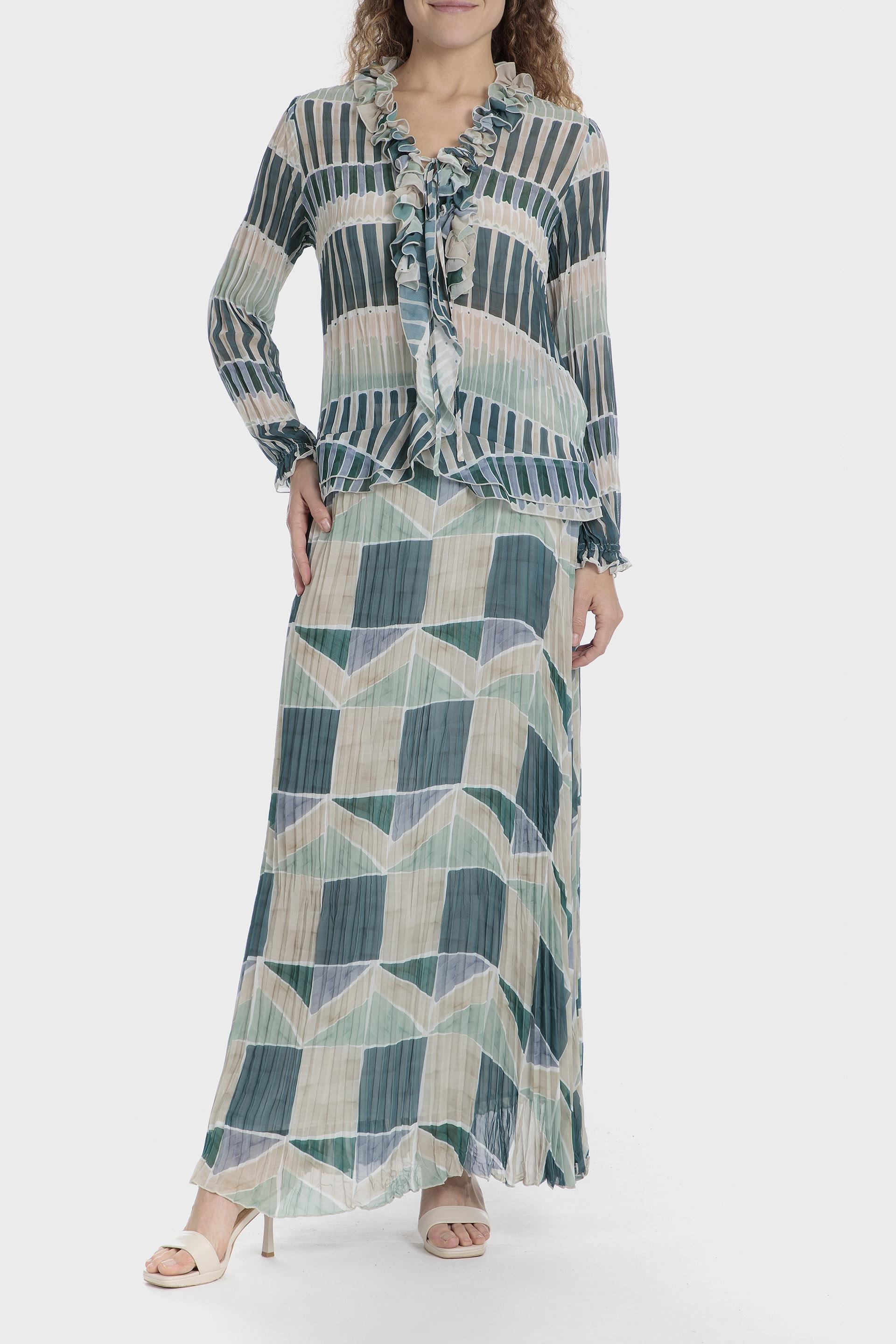 تنورة متوسطة الطول بكسرات وطبعة، أخضر, Beige, medium
