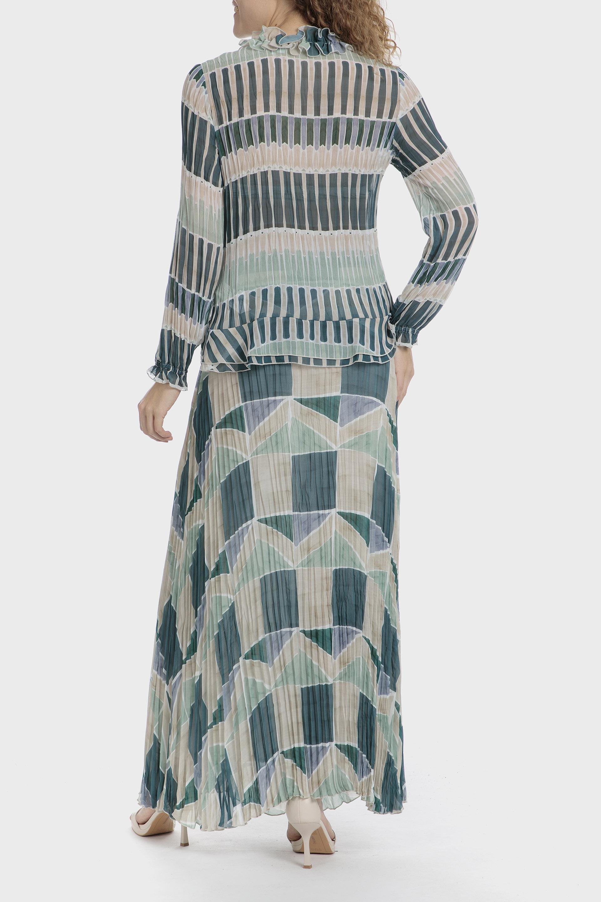 تنورة متوسطة الطول بكسرات وطبعة، أخضر, Beige, large image number 3