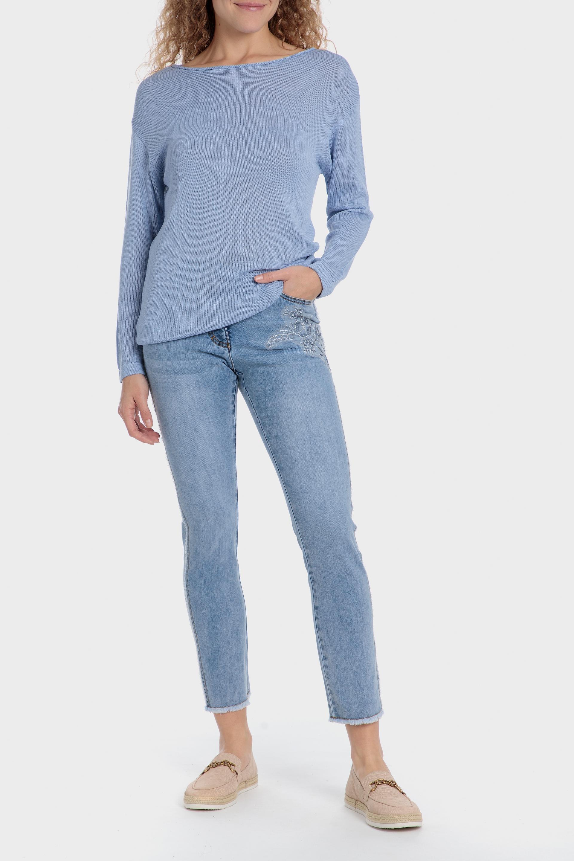 Blue Round Neck Sweater, 3701_268, large image number 2