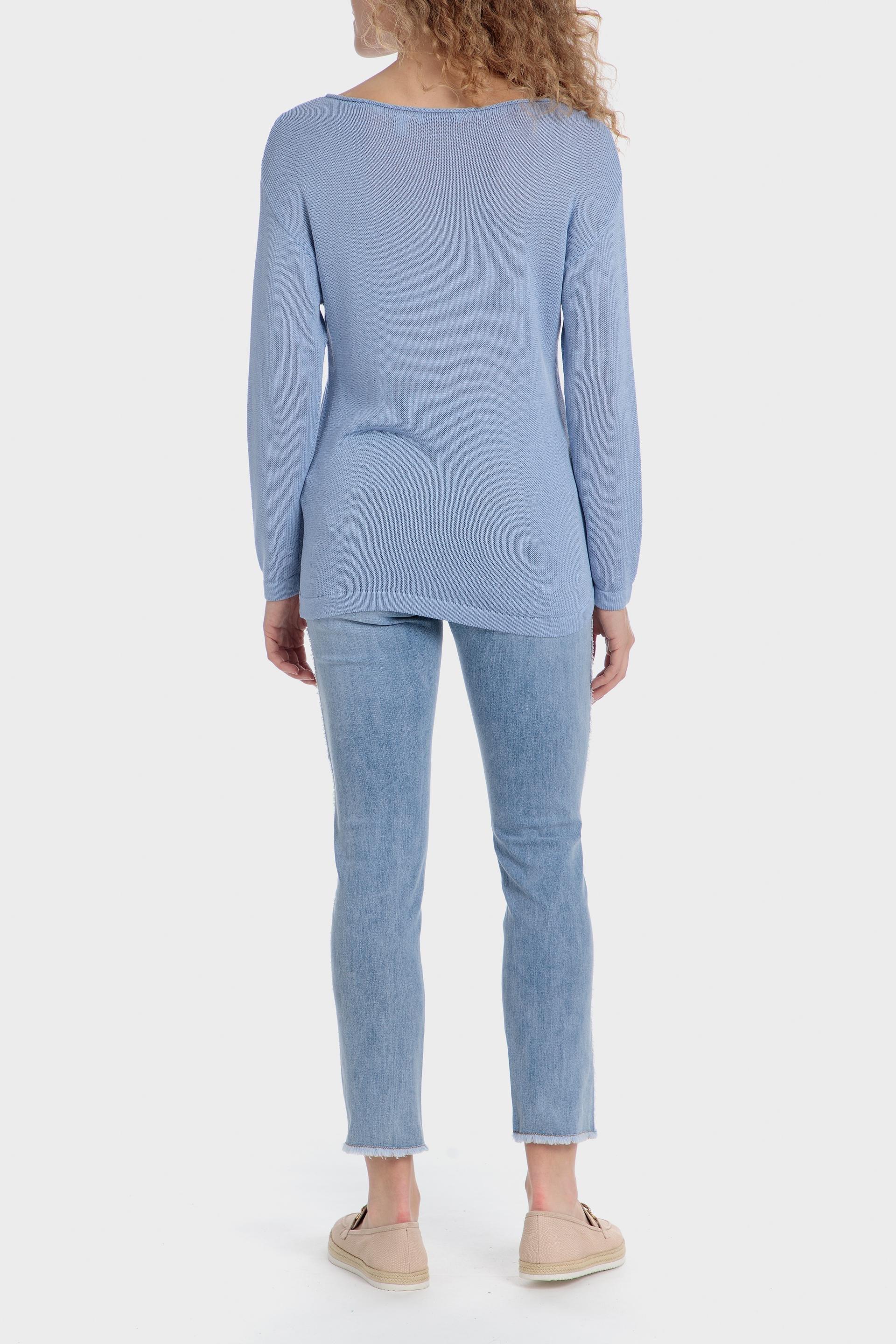 Blue Round Neck Sweater, 3701_268, large image number 3