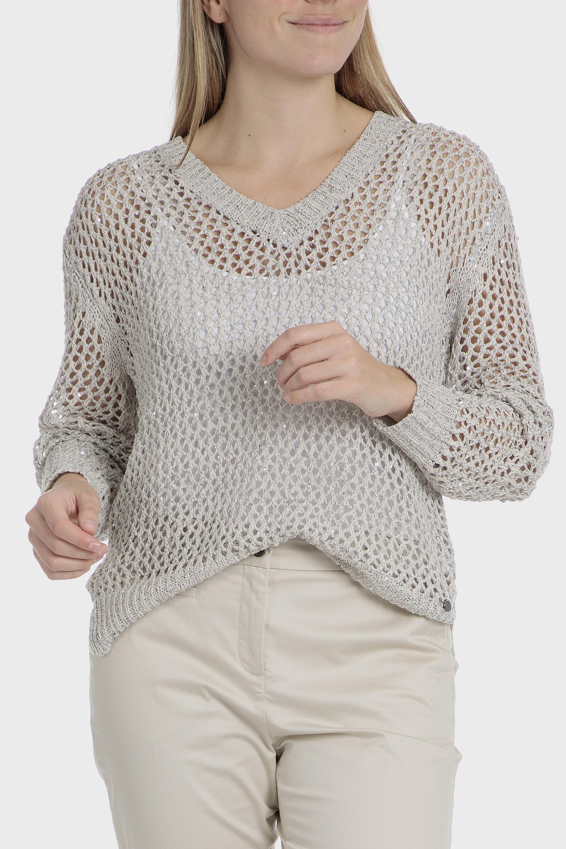 Beige Crochet Casual Sweater, , medium