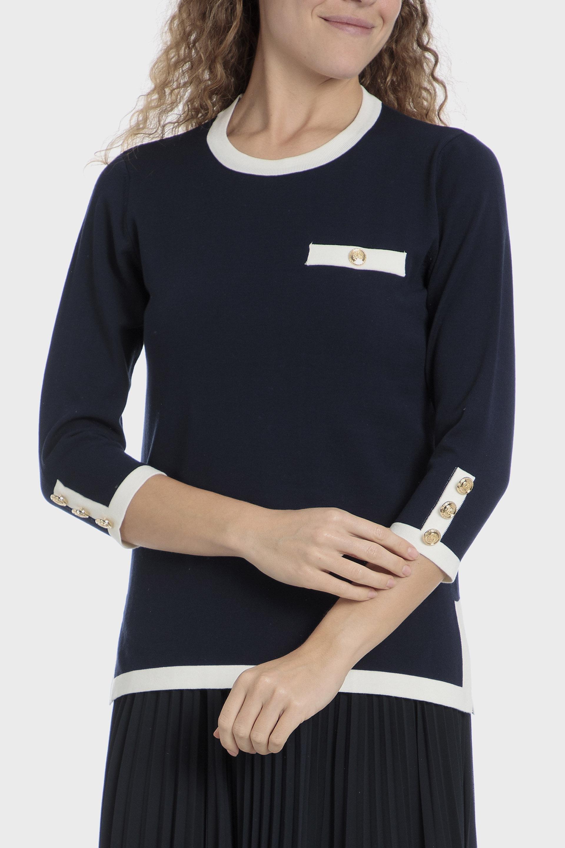 Navy Round Neck Sweater, Blue Navy, medium