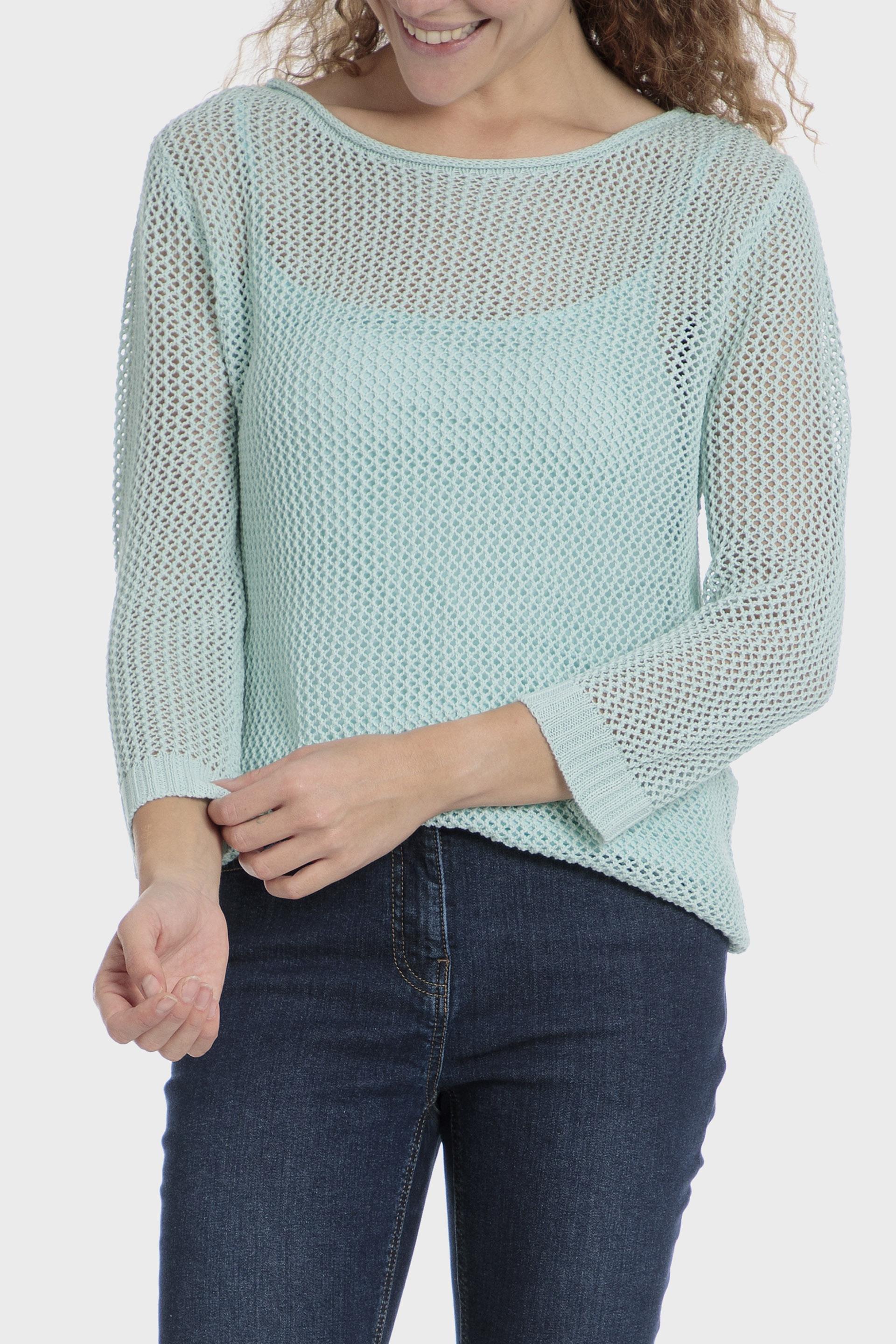 Green Crochet Crew Neck Sweater, 3701_318, medium