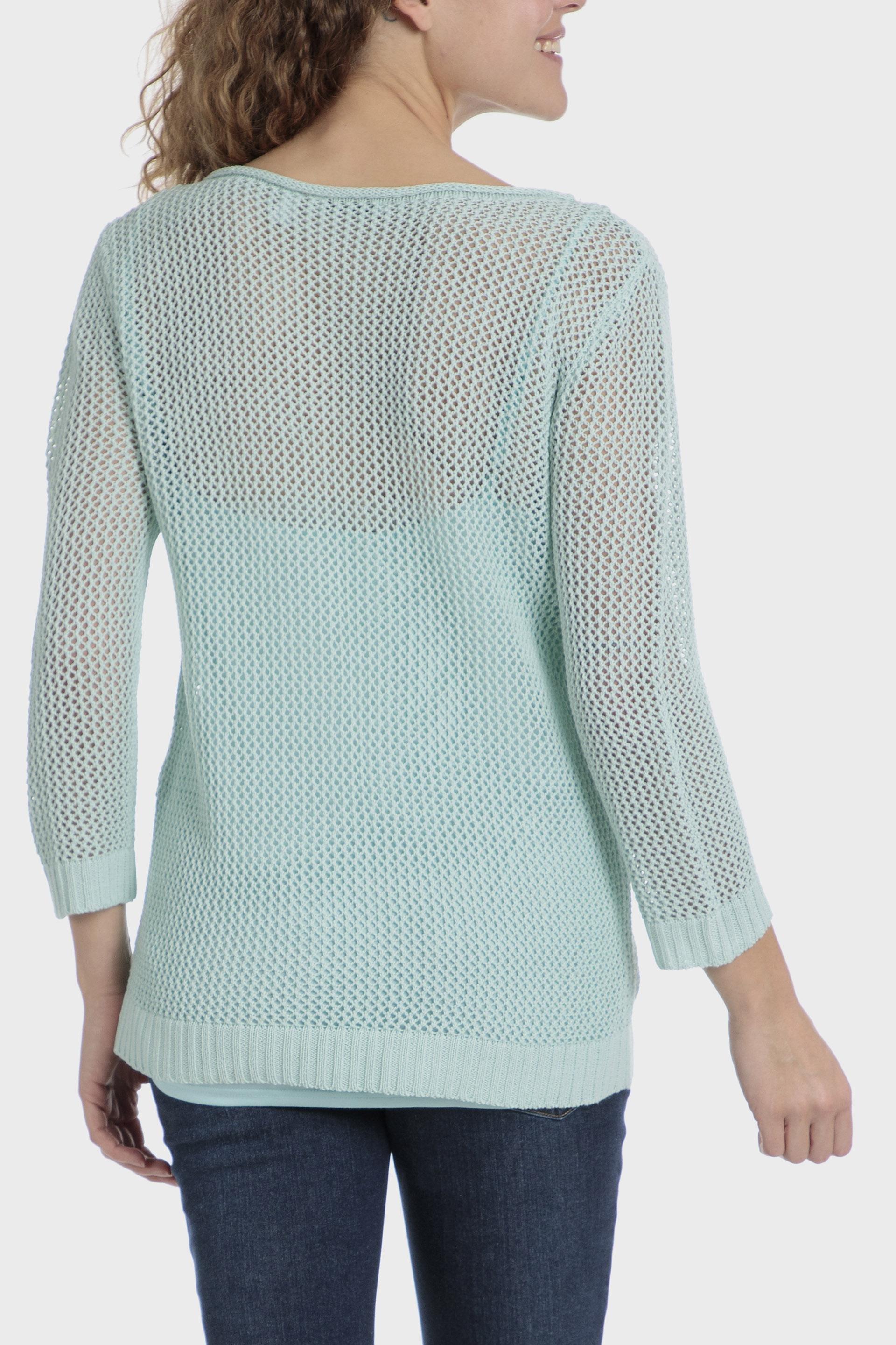 Green Crochet Crew Neck Sweater, 3701_318, medium