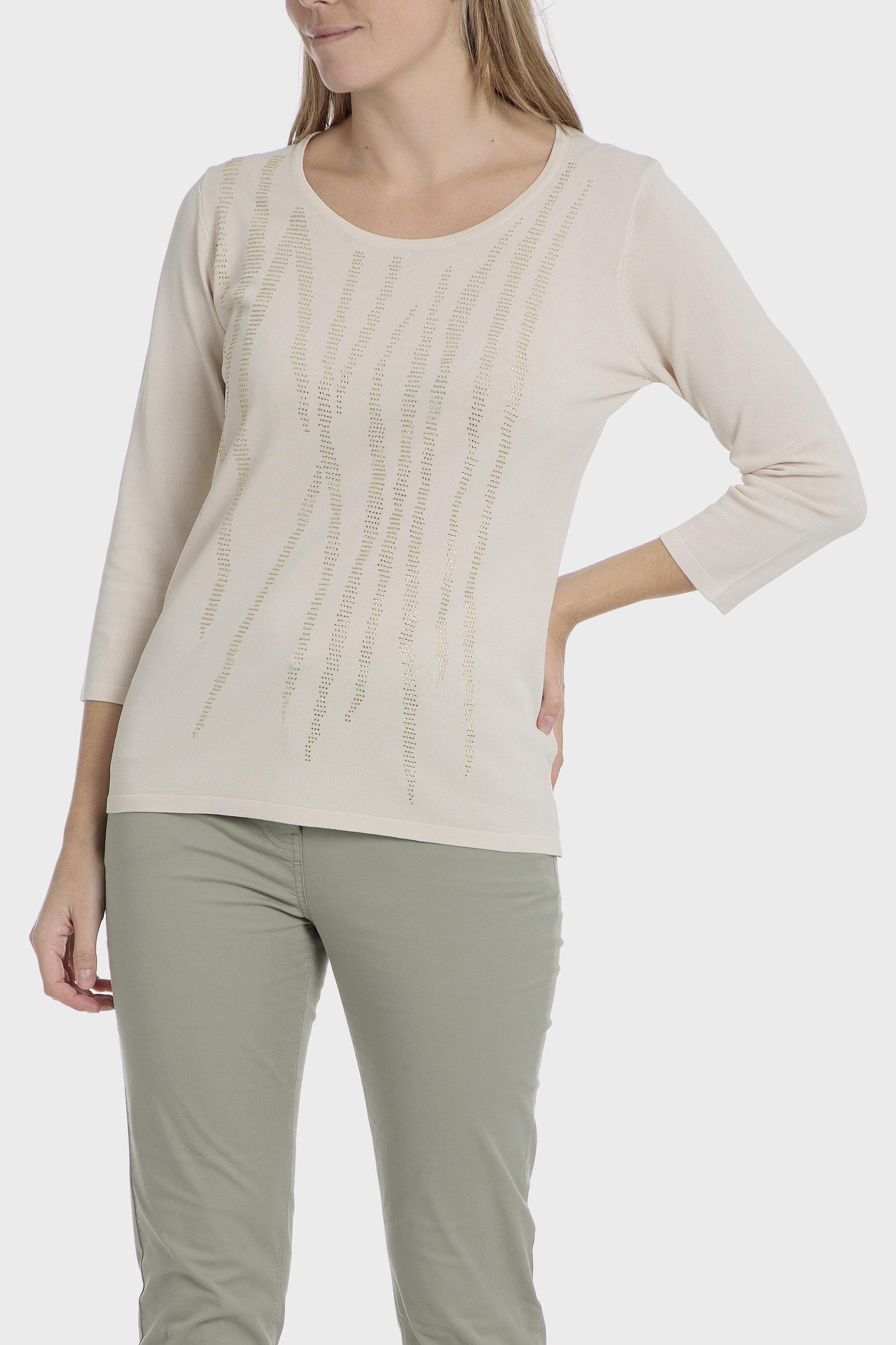 Beige Round Neck Sweater, 3701_126, medium