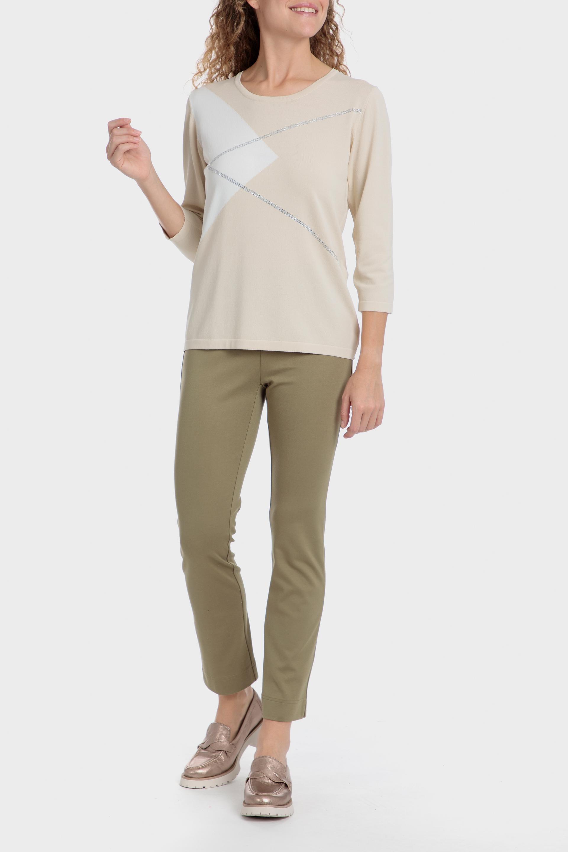 Beige Rhinestone Intarsia Sweater, Beige, large image number 4