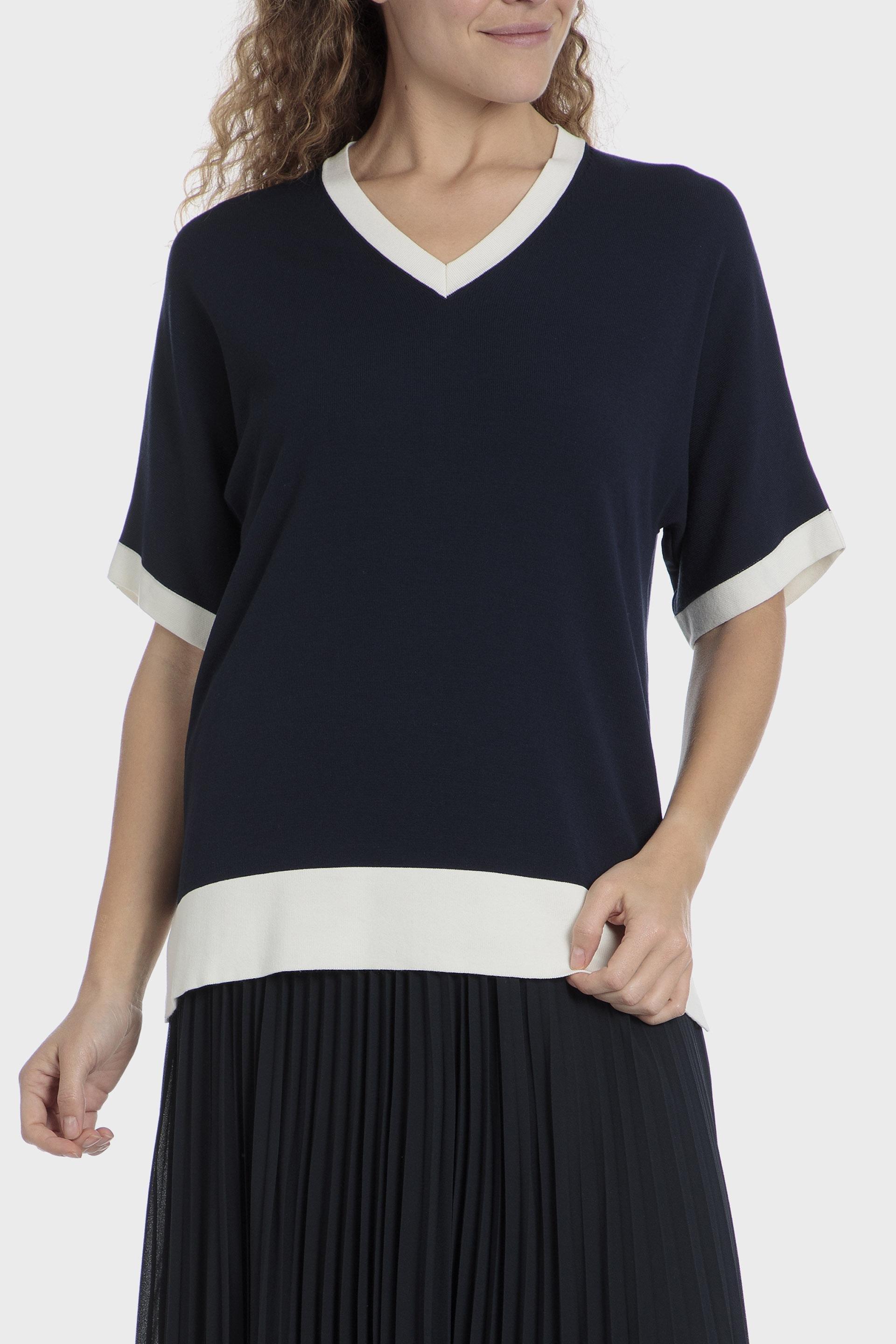 Navy V-Neck Blouse, Blue Navy, large image number 0