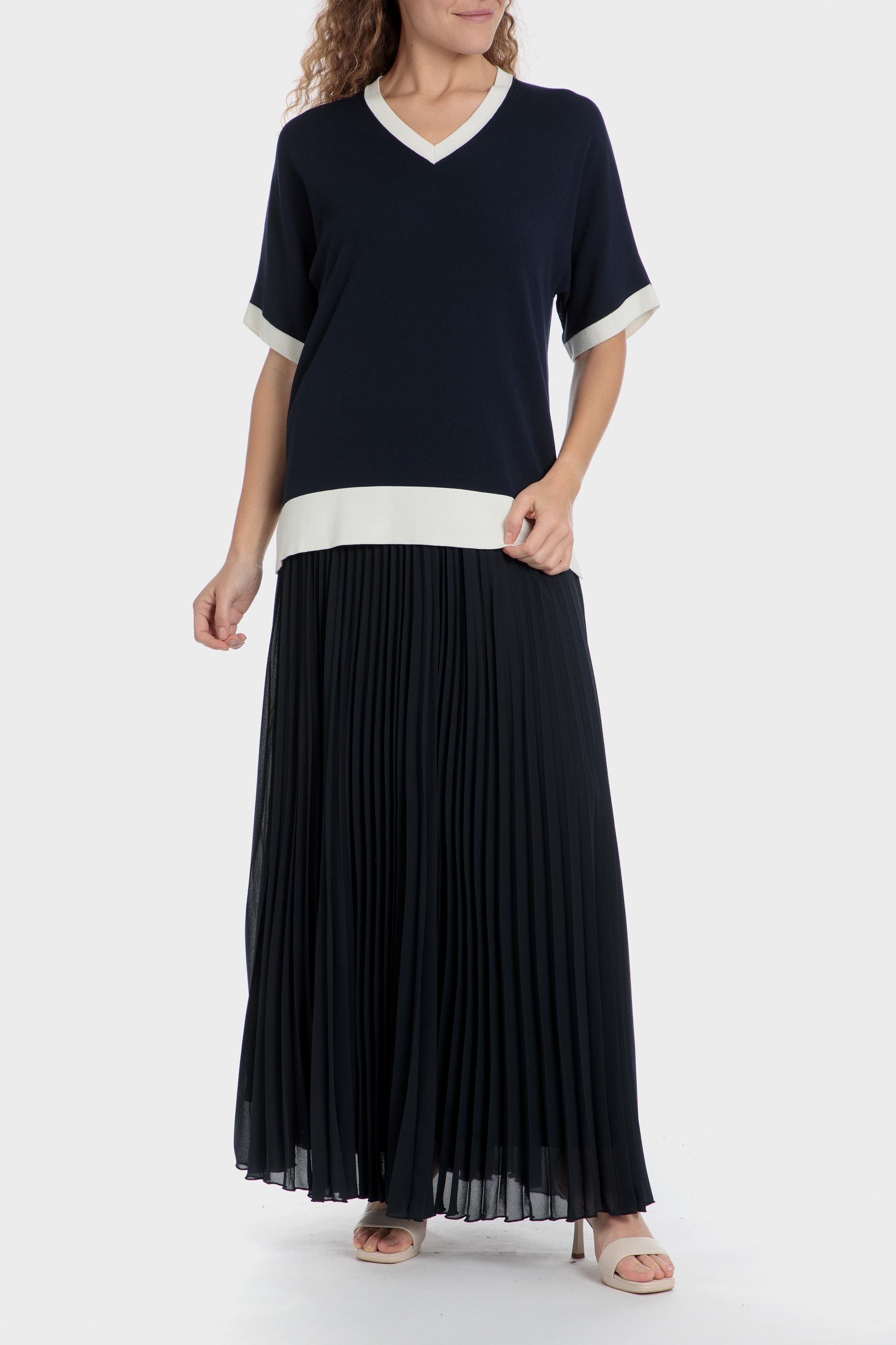 Navy V-Neck Blouse, Blue Navy, medium