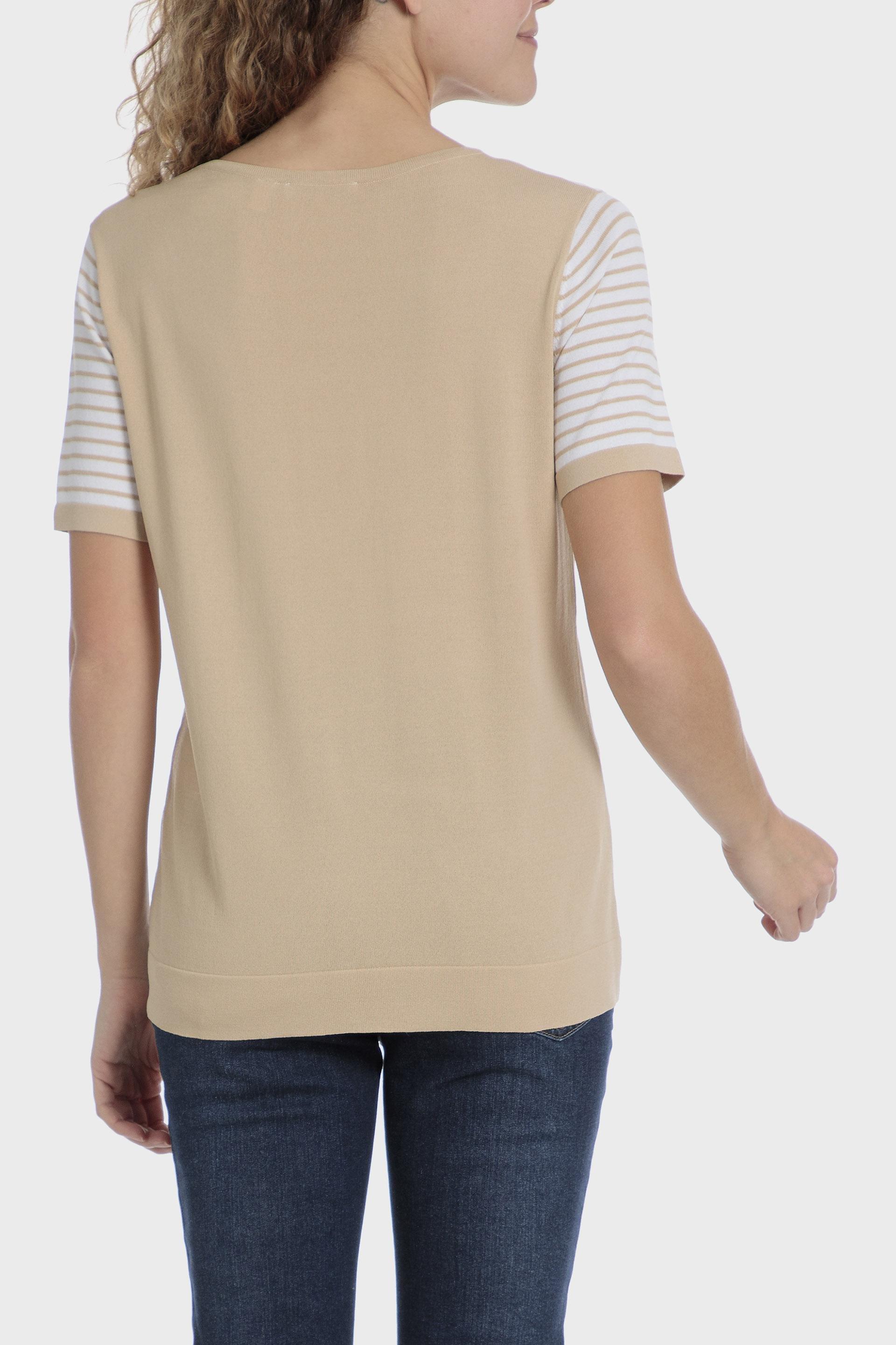 Beige Striped Athleisure T-Shirt, , large image number 1