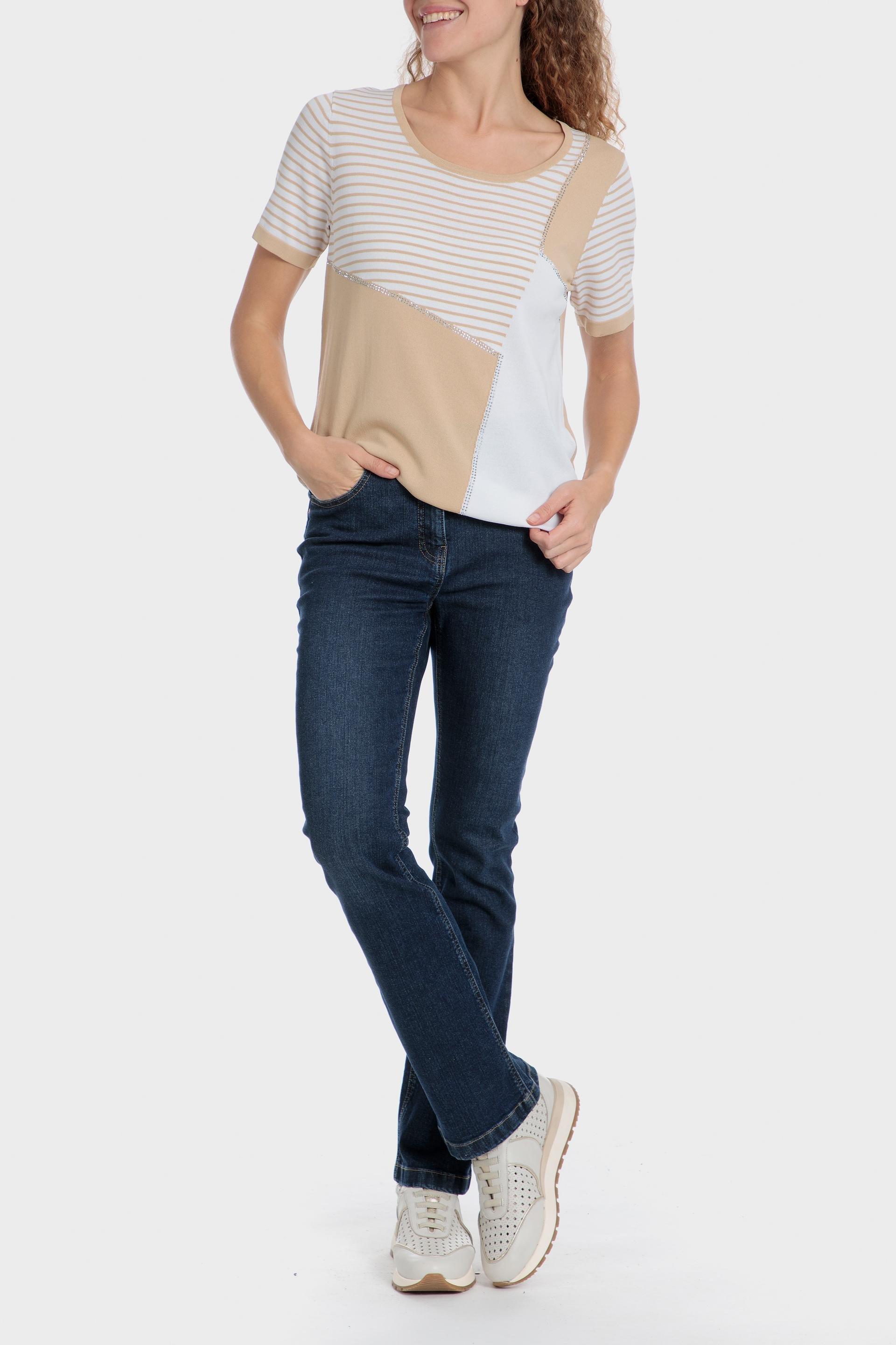 Beige Striped Athleisure T-Shirt, , large image number 2