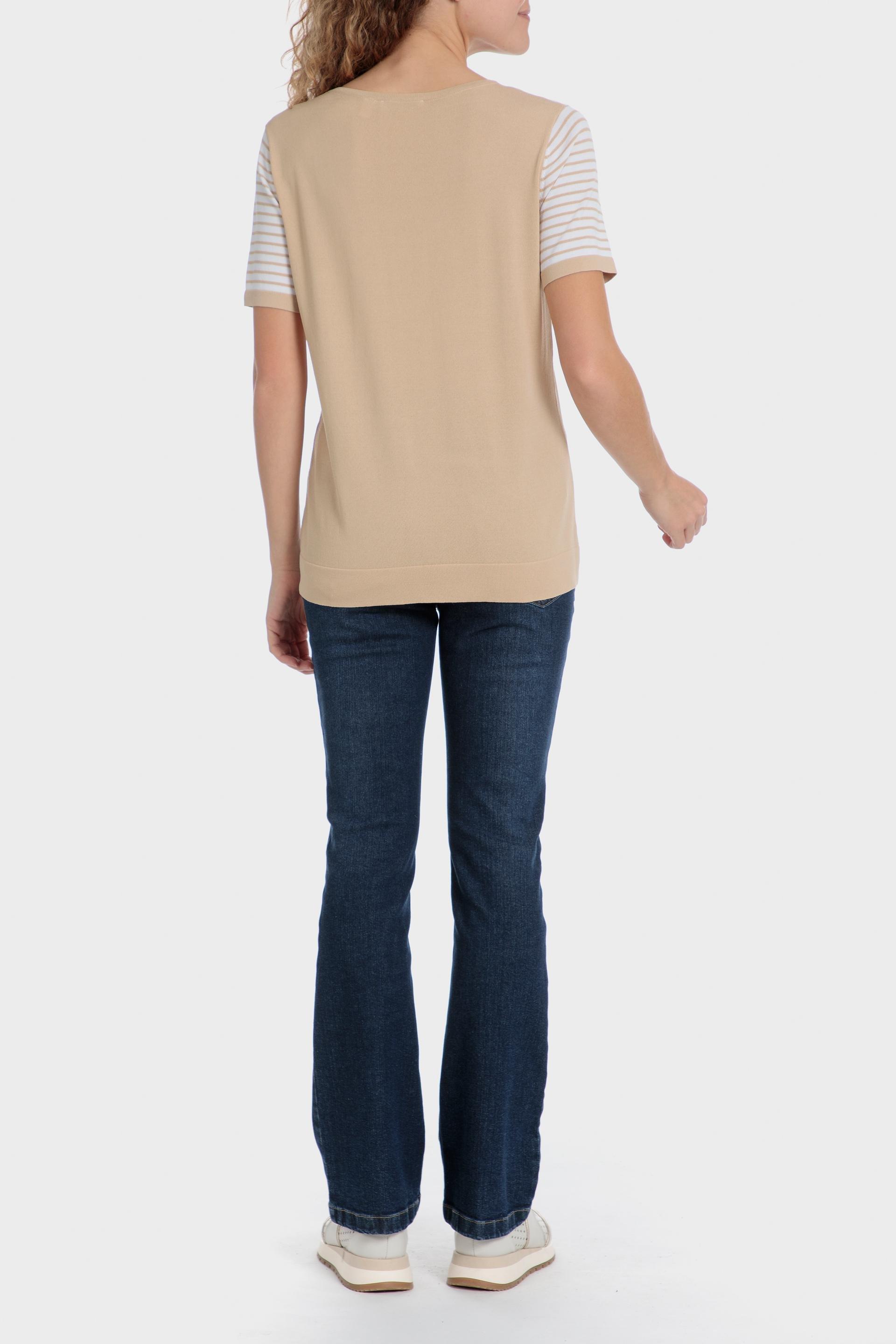 Beige Striped Athleisure T-Shirt, , large image number 3