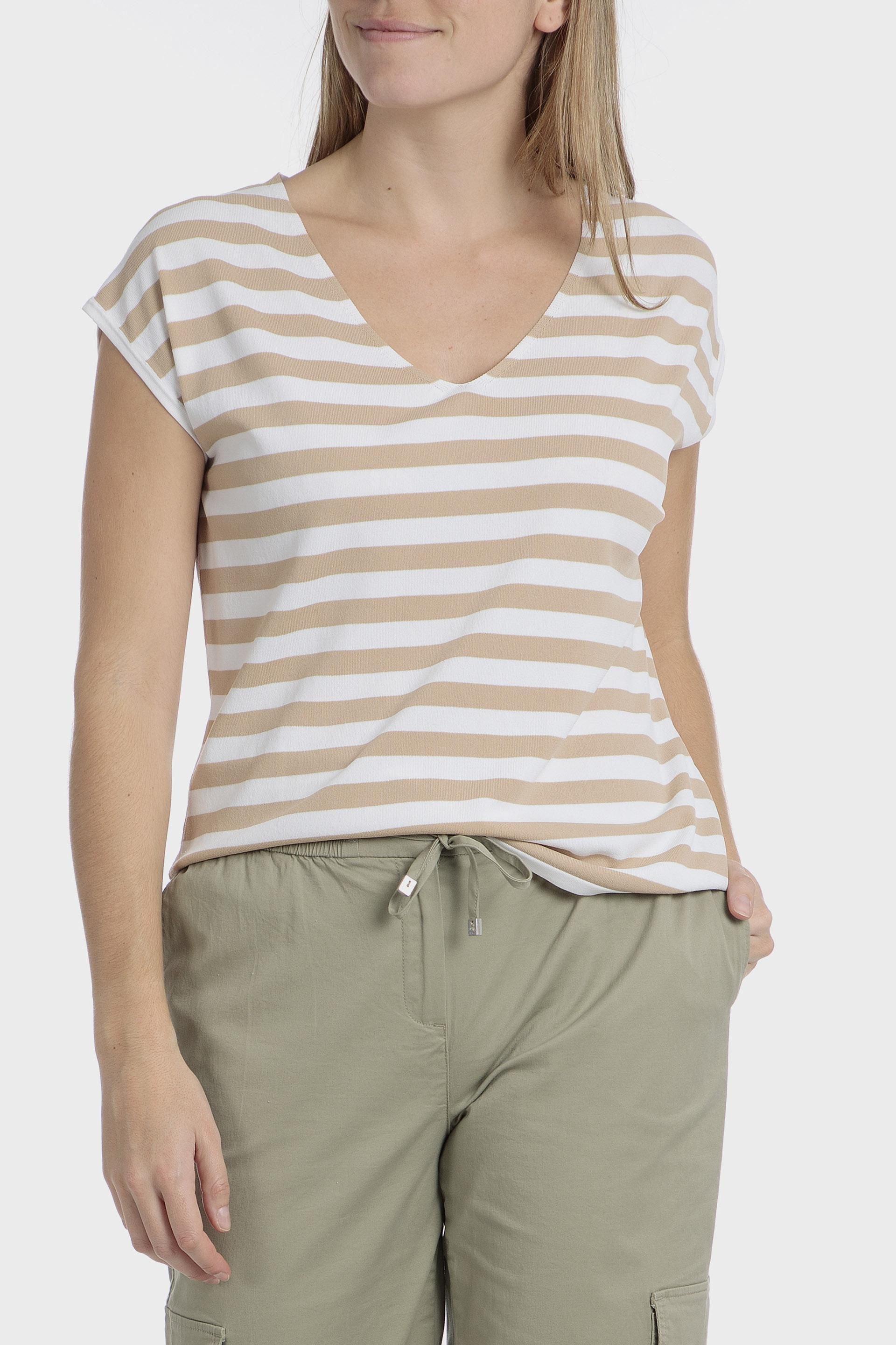 Beige Striped Retro T-Shirt, , medium