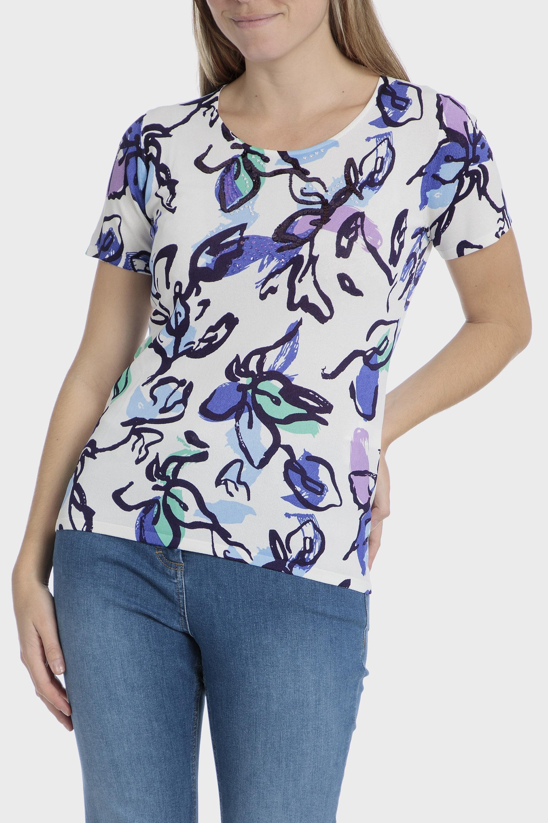 سترة مُحاكة بنقشة زهور، أزرق, 3701_361, large image number 0