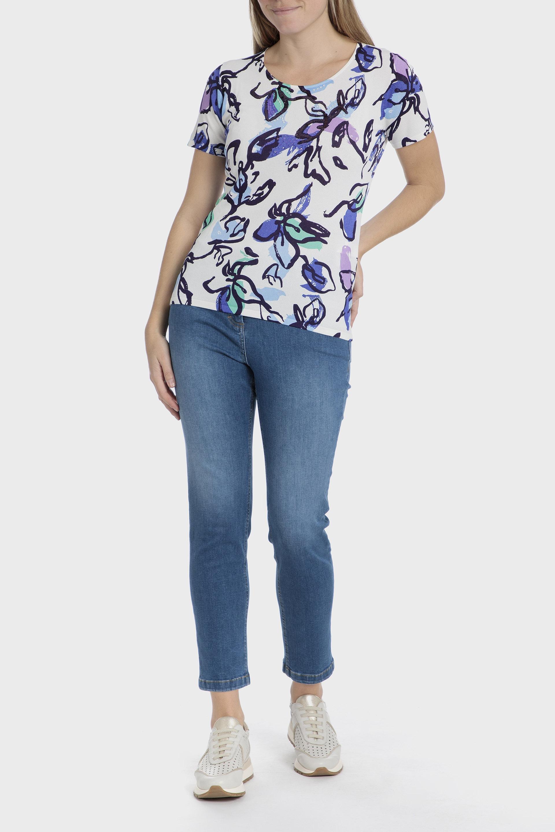 Blue Floral Knit Sweater, , large image number 2