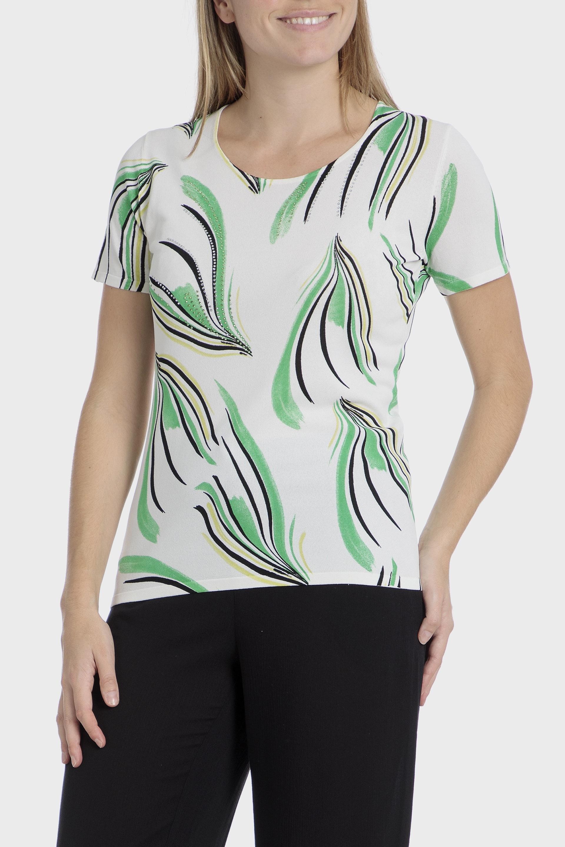 Green Rhinestone Print Sweater, Green, medium