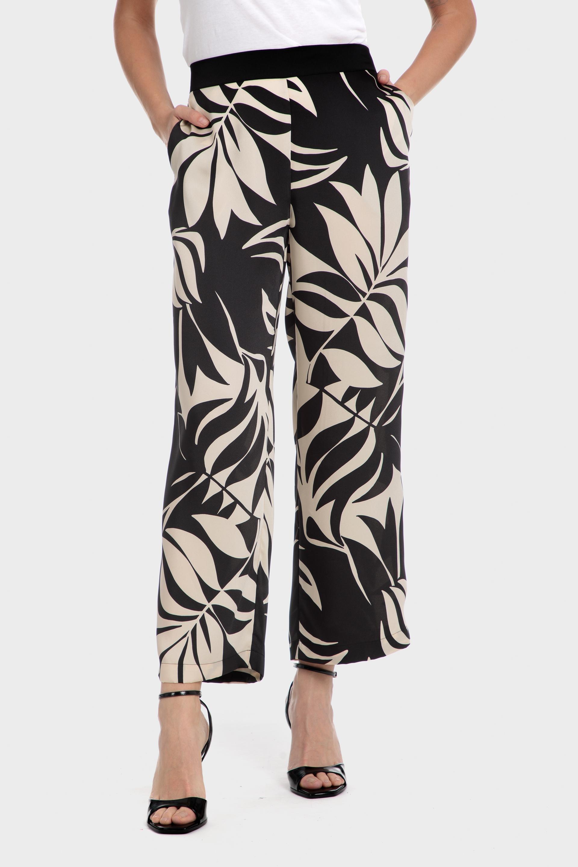 Black Straight Leg Patterned Pants, , large image number 0