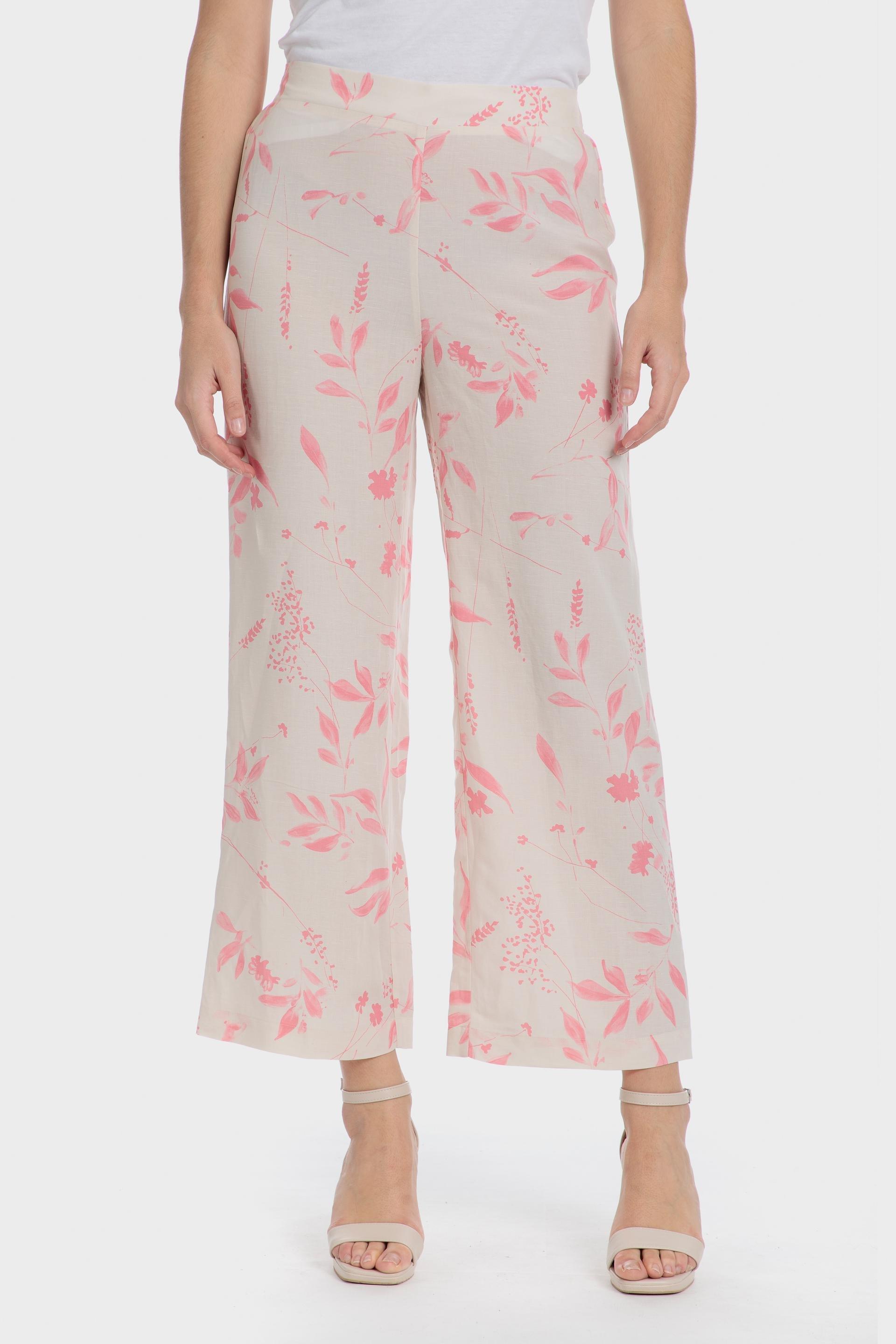 Pink Printed Linen Trousers, Pink Salmon, large image number 0