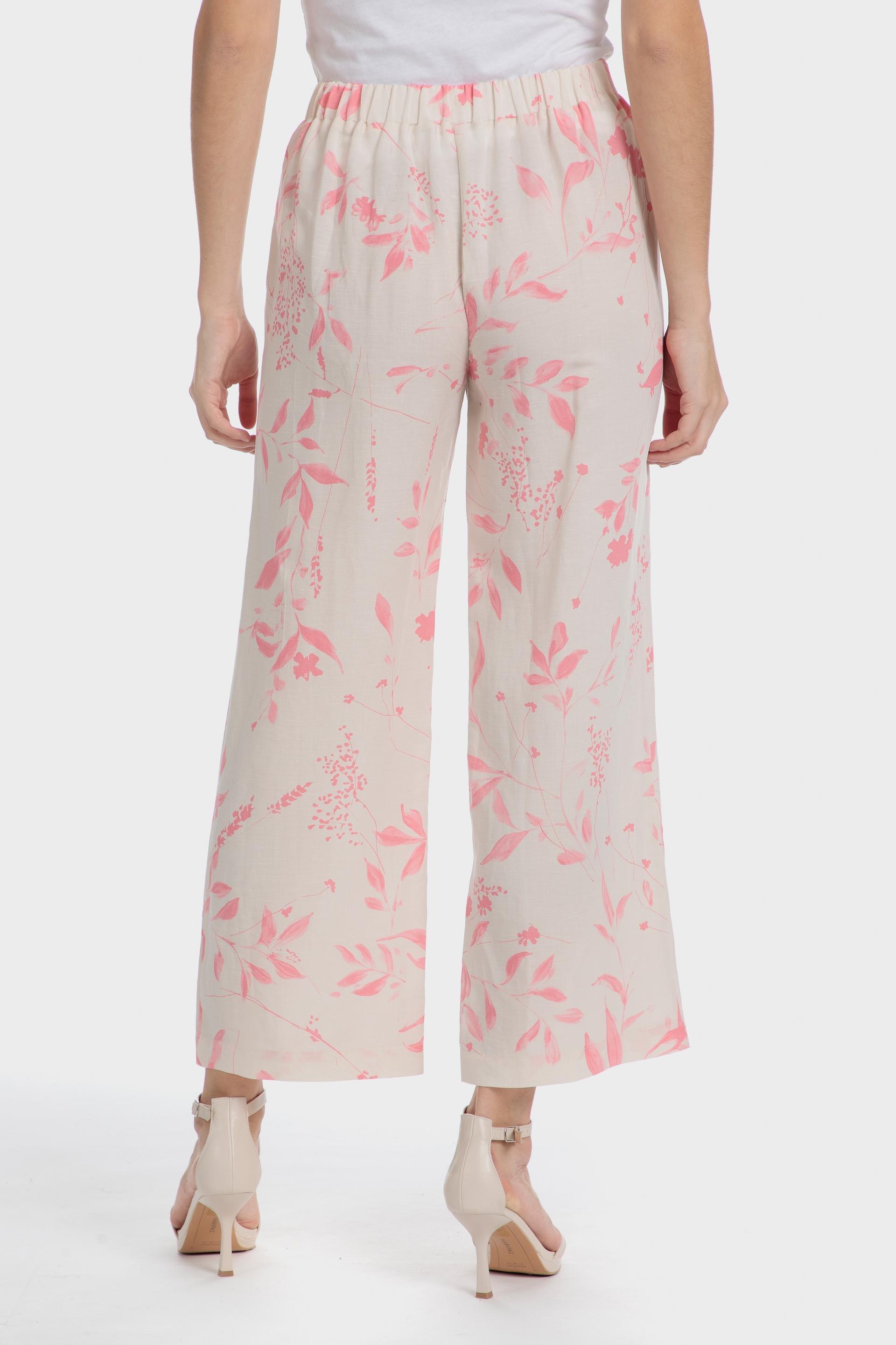 Pink Printed Linen Trousers, Pink Salmon, medium