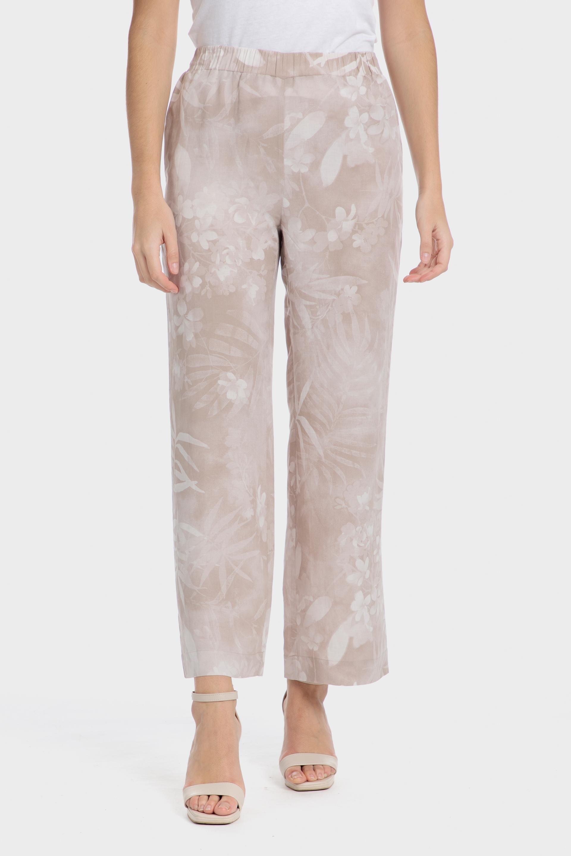 Patterned Cropped Vacation Pants, Beige Sand, large image number 0