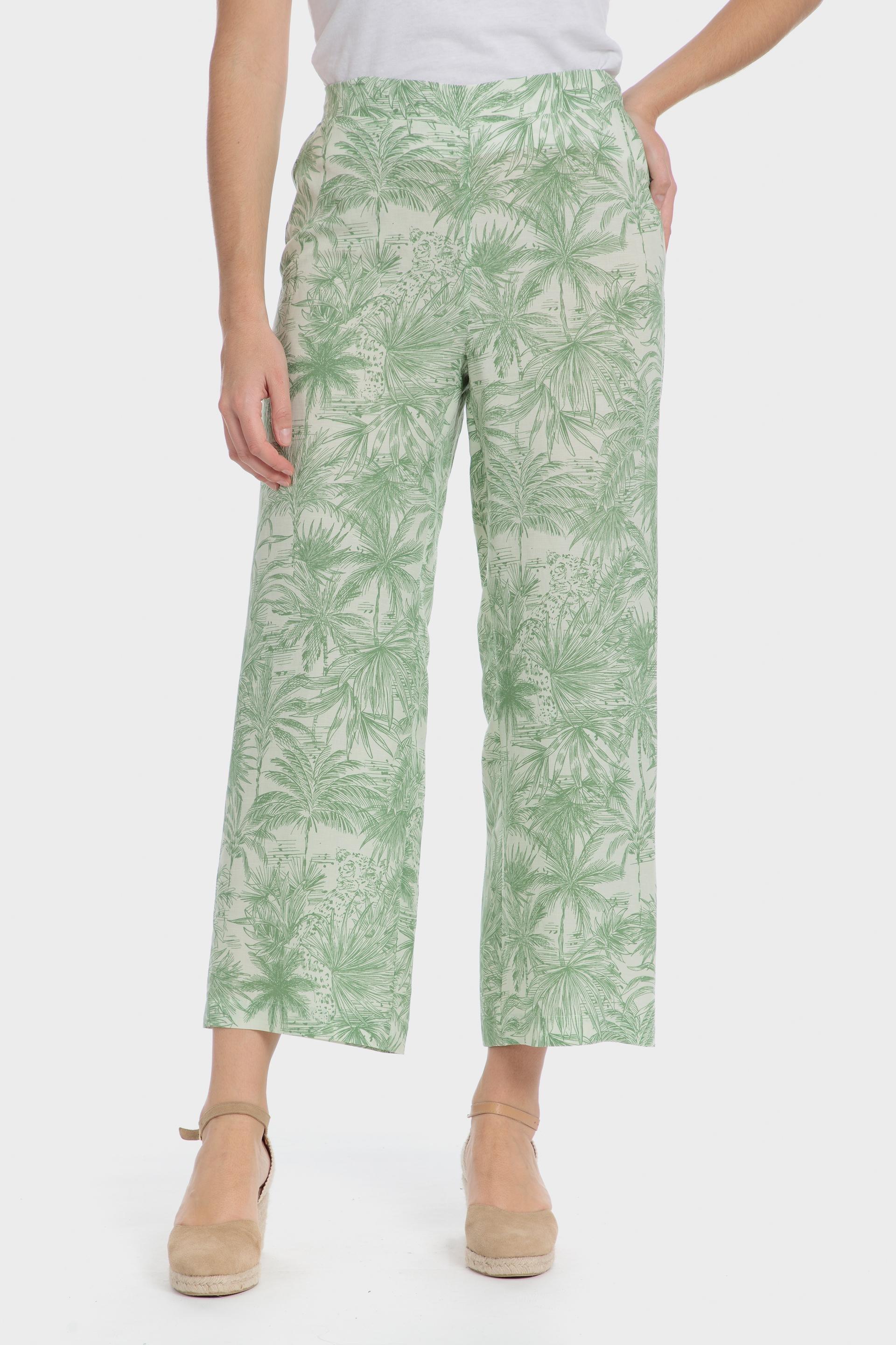Green Printed Casual Trousers, , large image number 0
