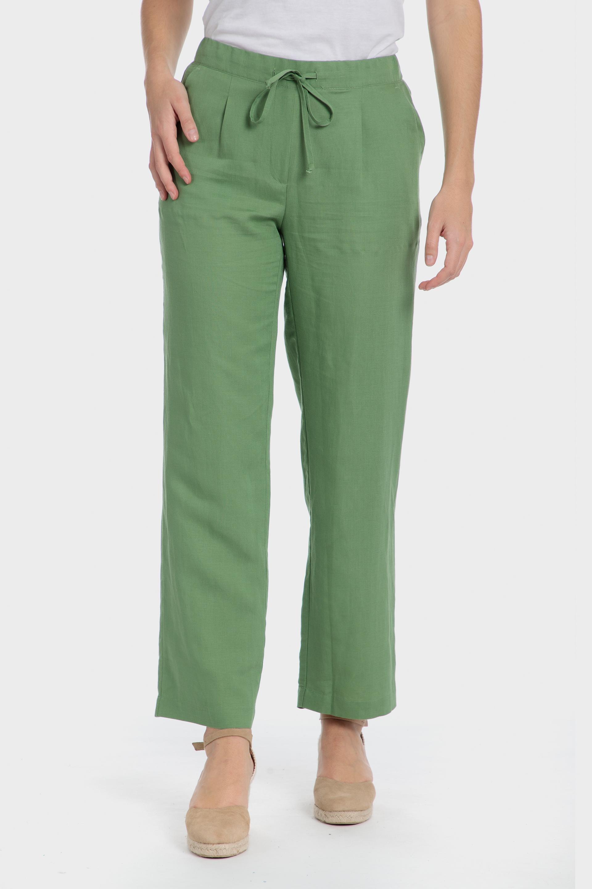 Green Plain Casual Trousers, , large image number 0