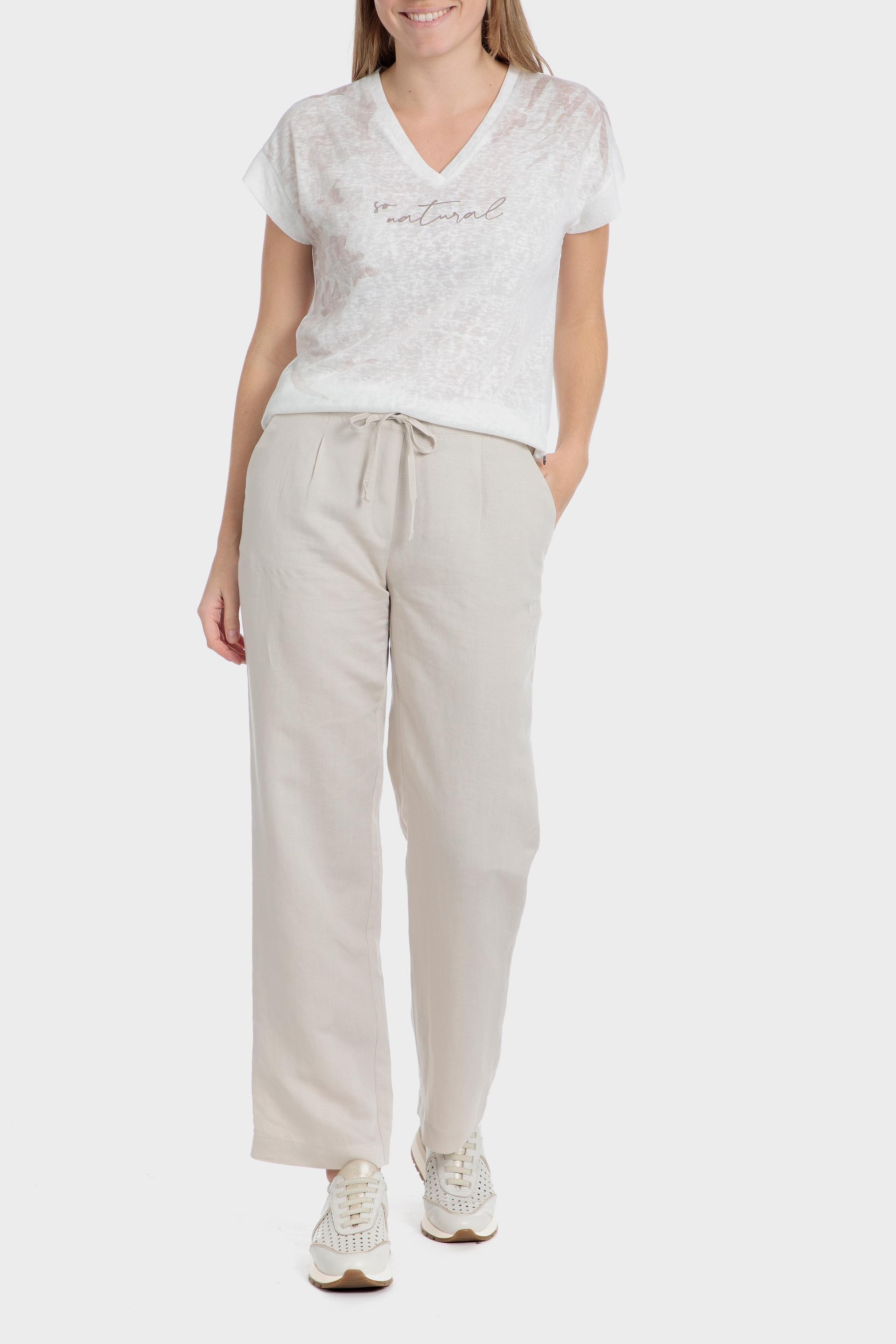 Elastic Waist Plain Casual Trousers, Beige Sand, large image number 2