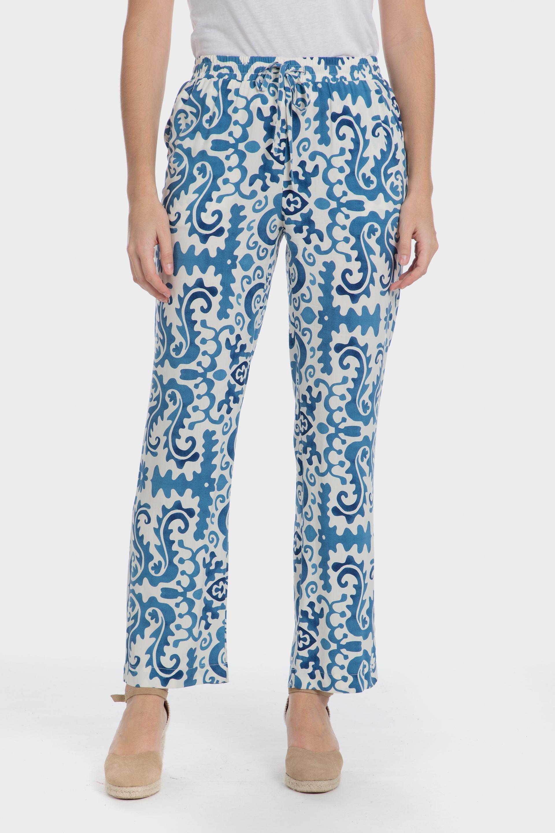 Blue Printed Trousers, 3701_111, medium
