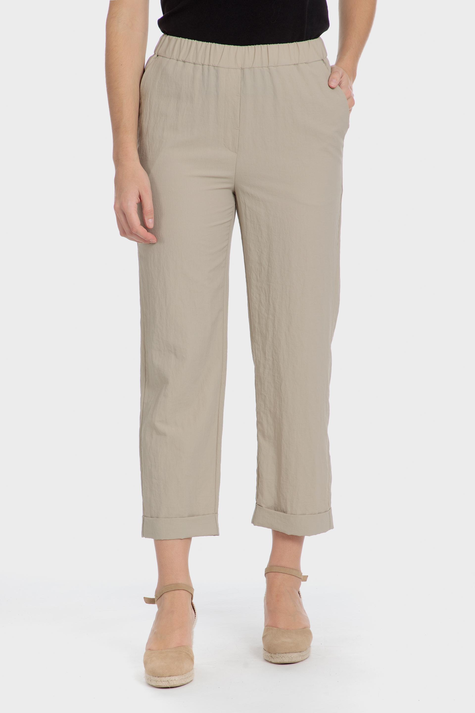 Beige Plain Casual Cropped Trousers, , large image number 0