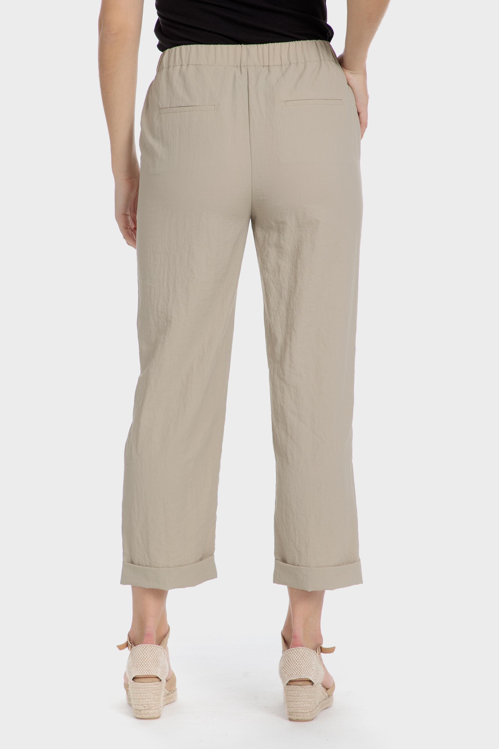Beige Plain Casual Cropped Trousers, , large image number 1