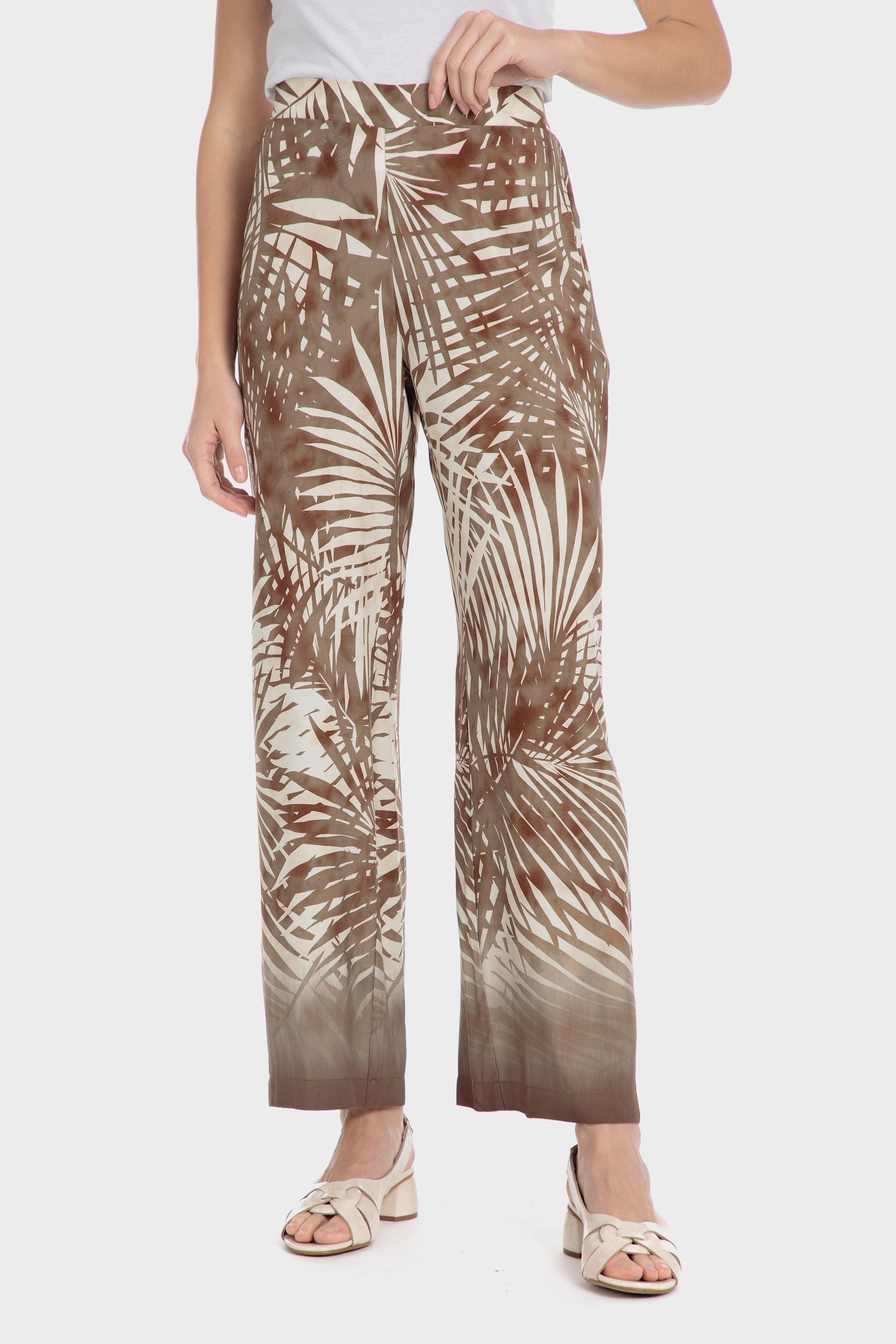 Beige Tropical Print Trousers, Brown Walnut, large image number 1