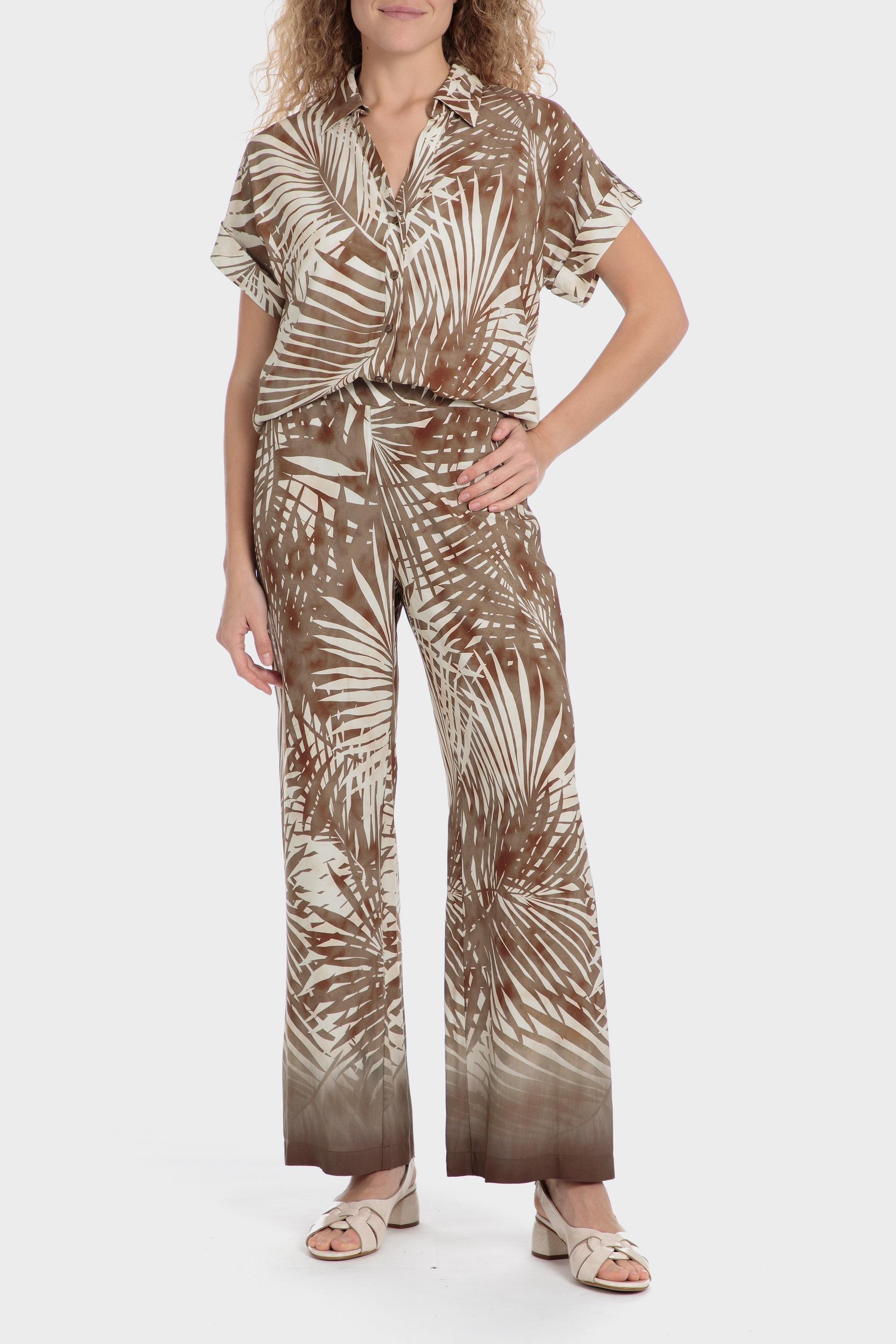 Beige Tropical Print Trousers, 3701_366, large image number 3