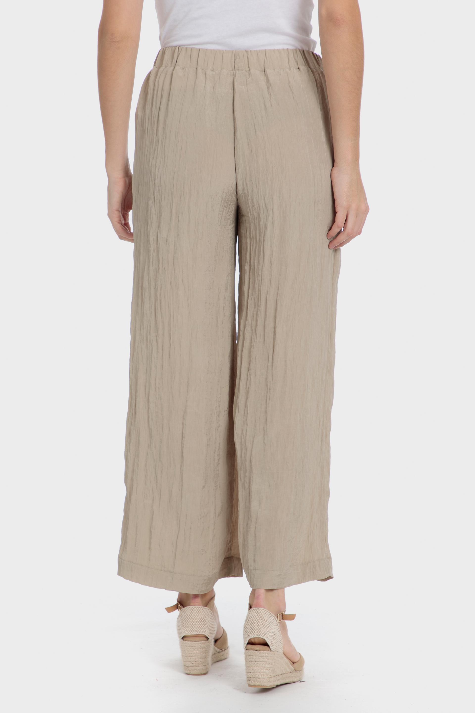 Beige Elastic Waist Trousers, , large image number 1