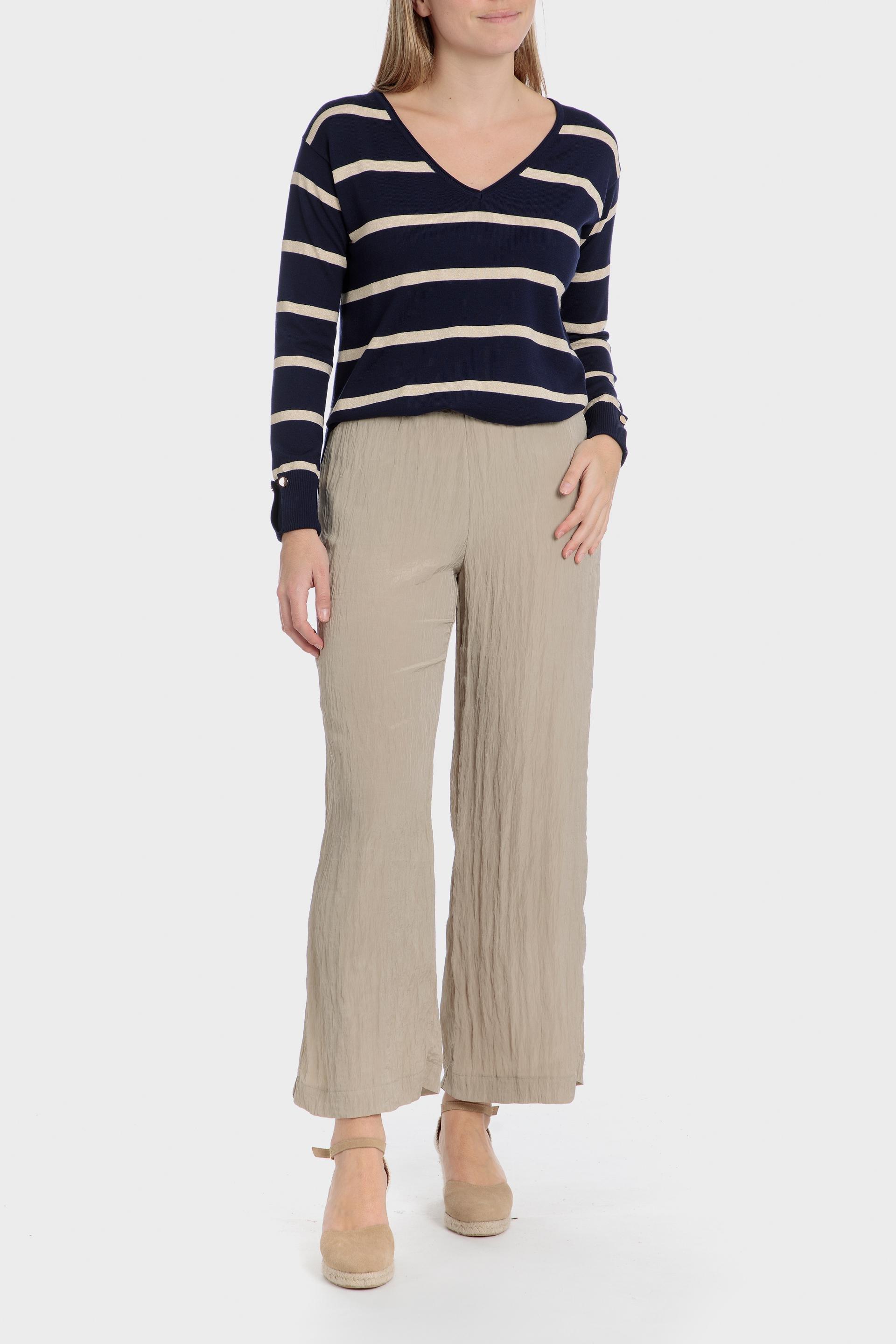 Beige Elastic Waist Trousers, , large image number 2