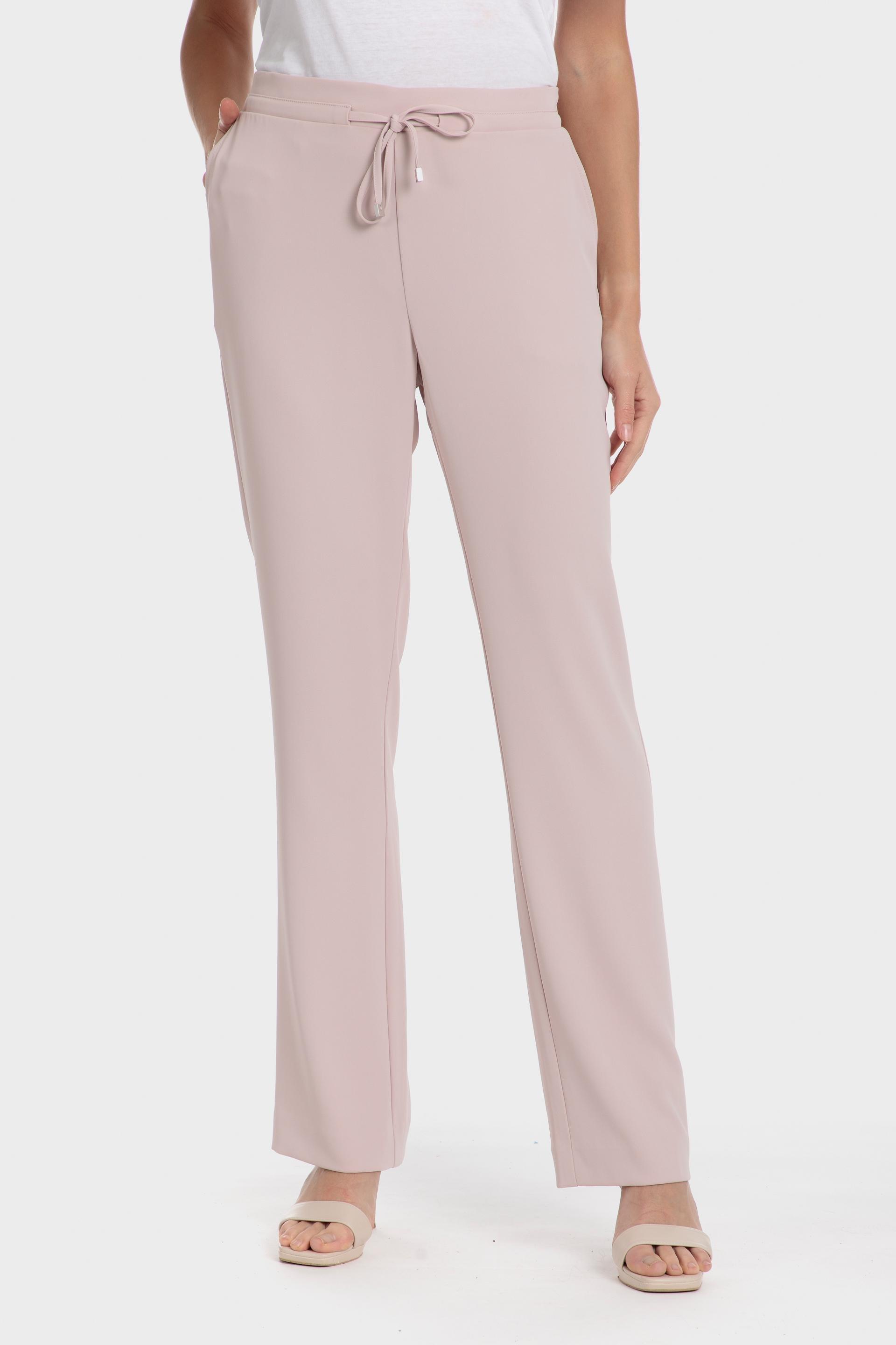 Elastic Waist Plain Casual Trousers, Pink Powder, large image number 1