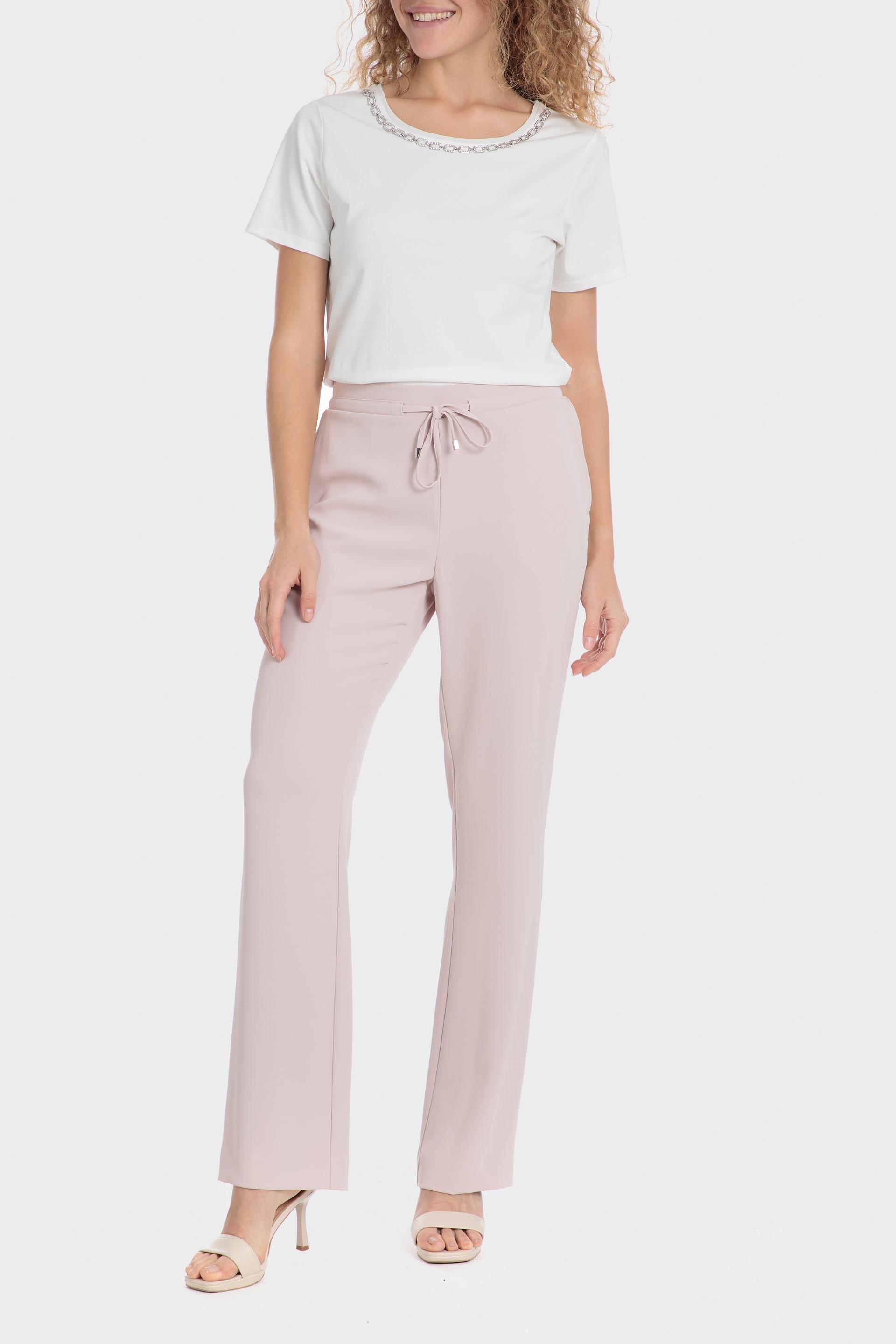 Elastic Waist Plain Casual Trousers, Pink Powder, large image number 2