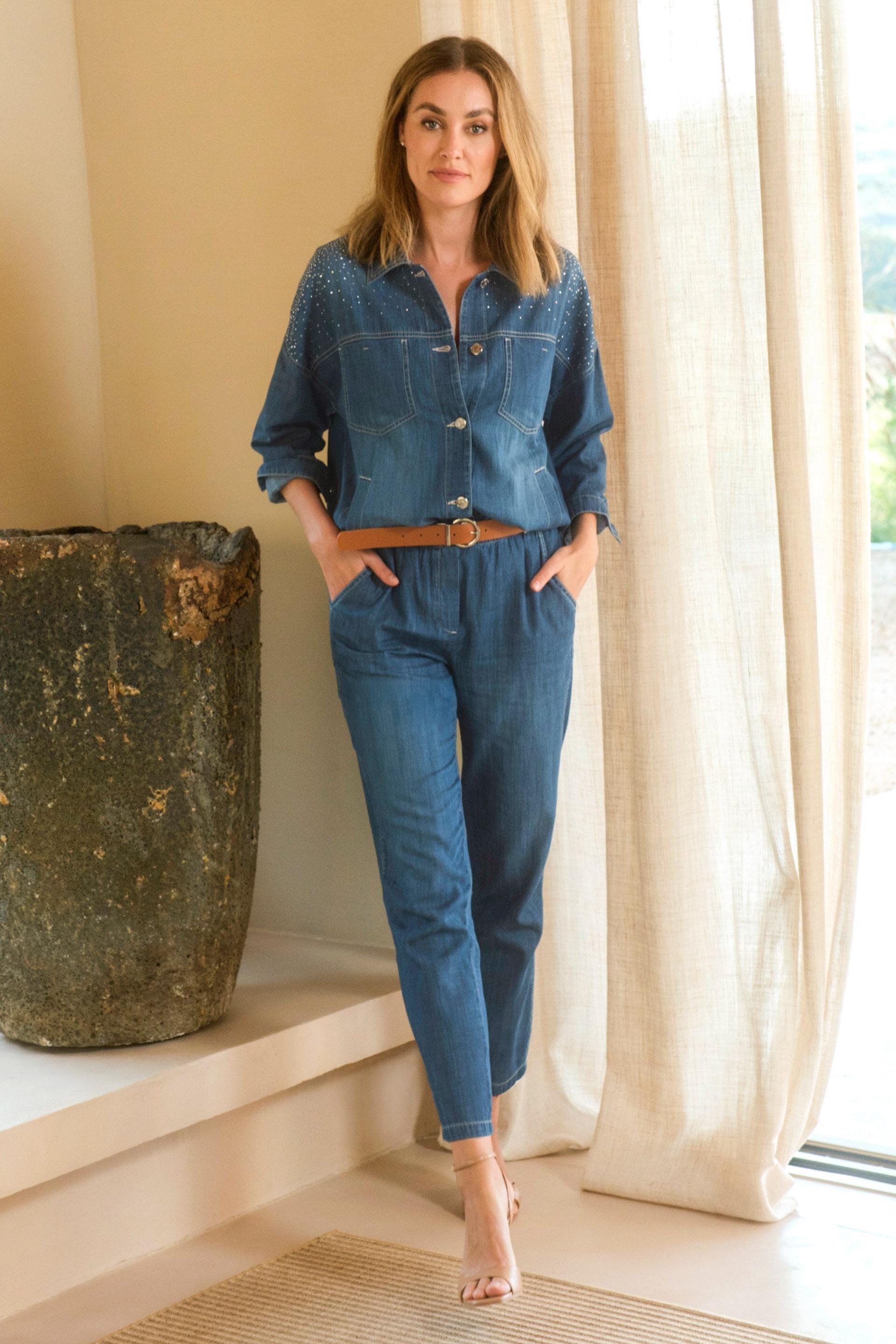 Blue Plain Casual Ankle-Length Trousers, , large image number 1